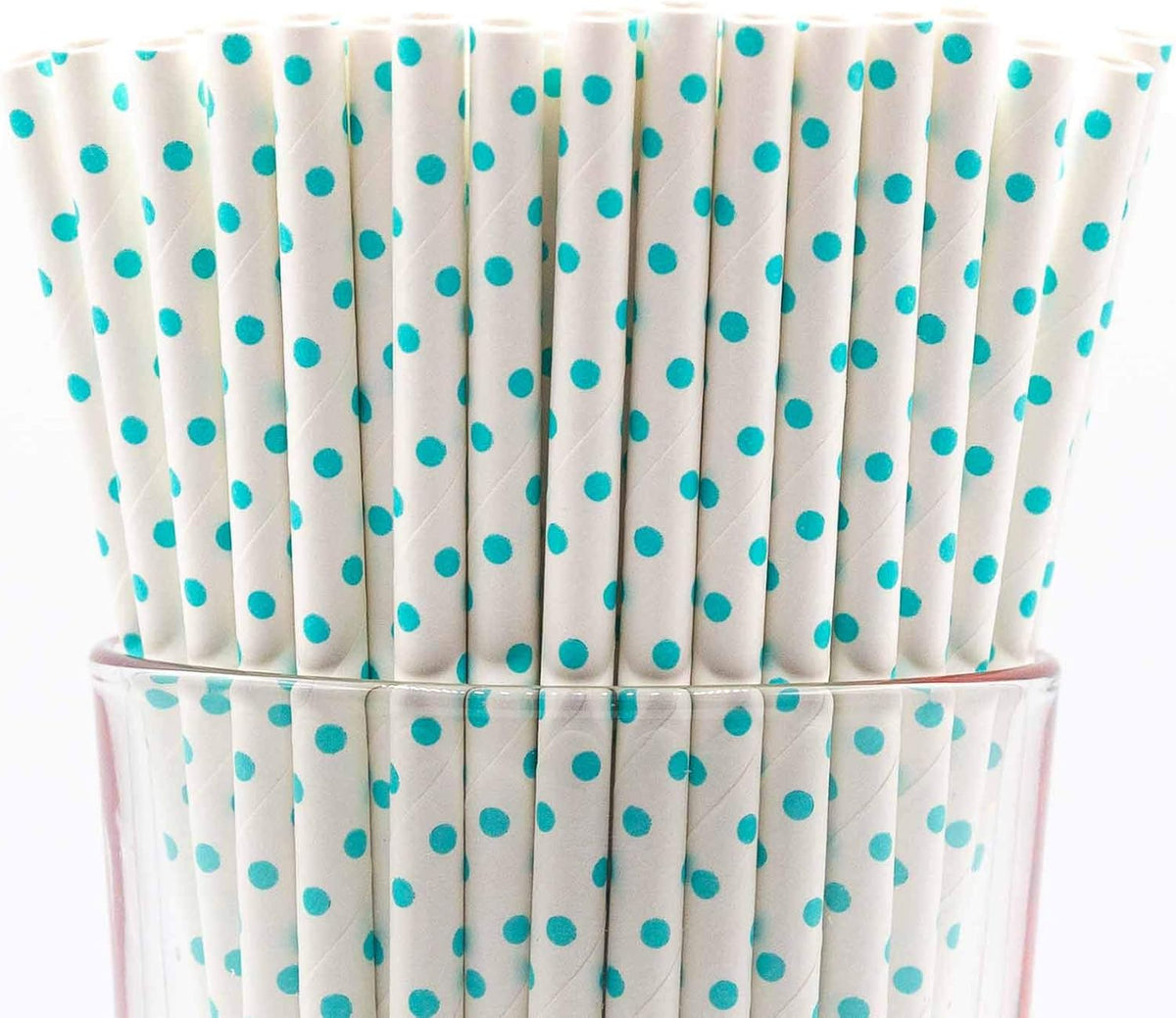 Pack of 150 Teal Blue Polka Dot Biodegradable 4-Ply Paper Drinking Straws (Compostable, Non-toxic