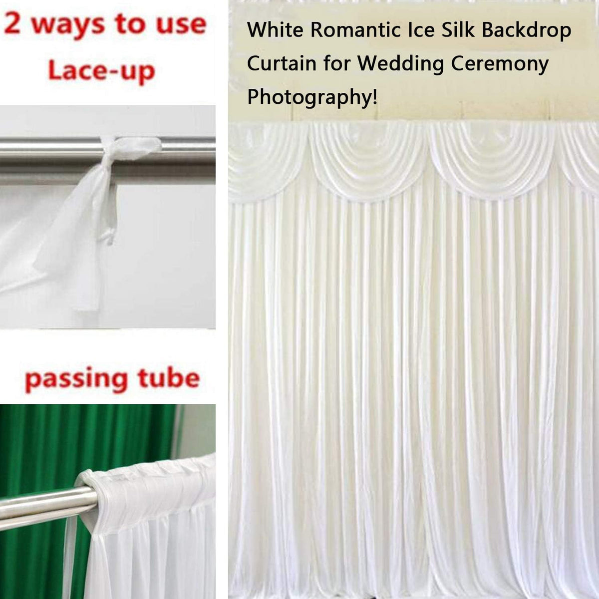 MYOYAY Luxury Ice Silk Backdrop Curtains 10x10ft Wedding Stage Backdrop Drapes Silk Fabric Curtain