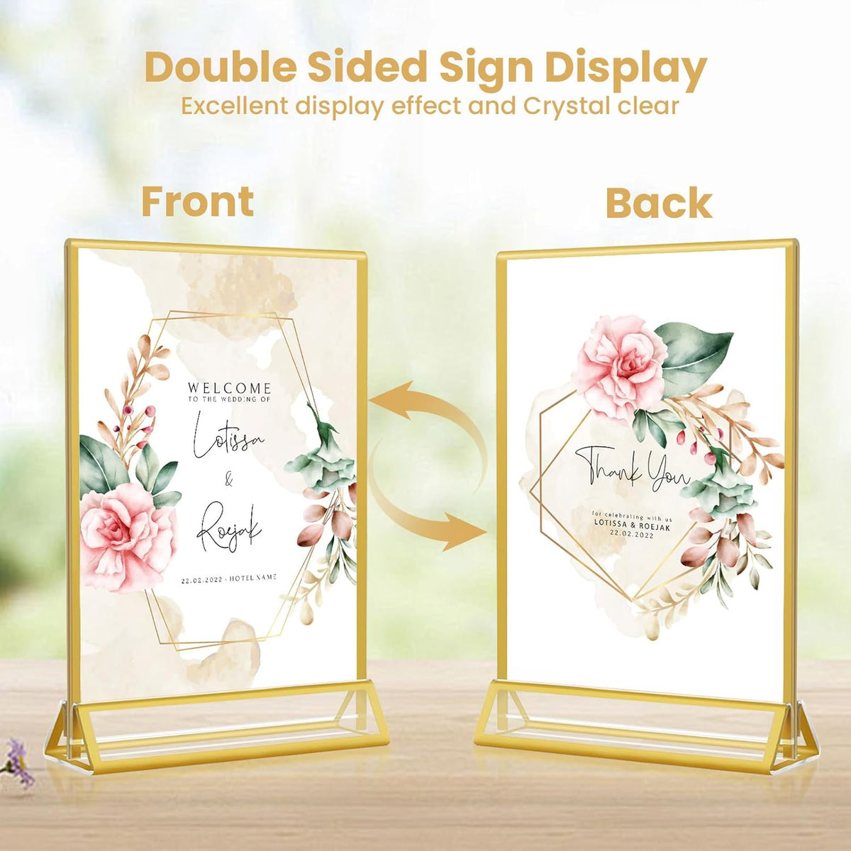 5x7 Gold Acrylic Sign Holder, 12 Pack Wedding Table Number Stands With Vertical Gold Borders