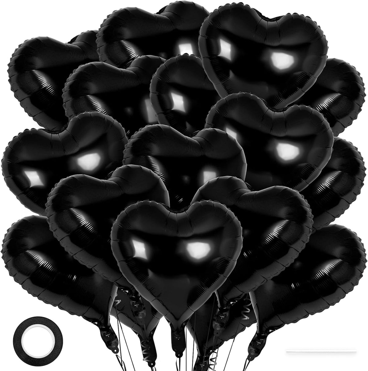 24 Pcs Black Heart Balloons,18 inch Heart Shape Foil Balloons Love Balloons Valentine Balloons for