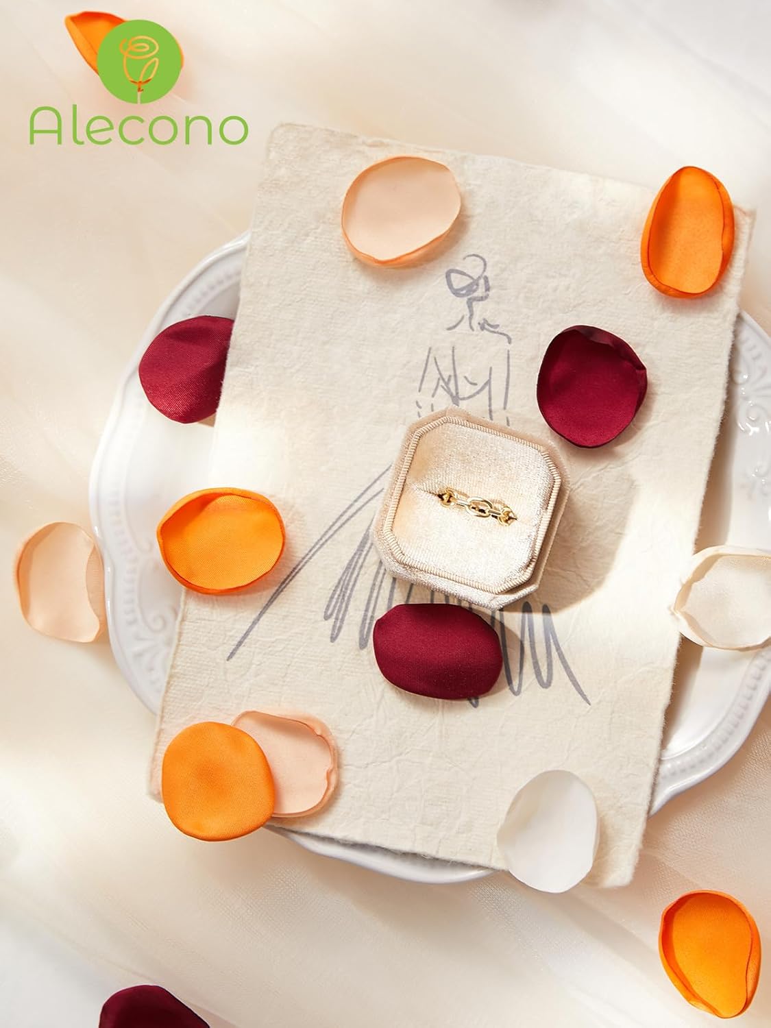 Alecono 400 pcs Silk Rose Petals, Faux Rose Flower Petals for Wedding Flower Girl, Orange Fall Fake