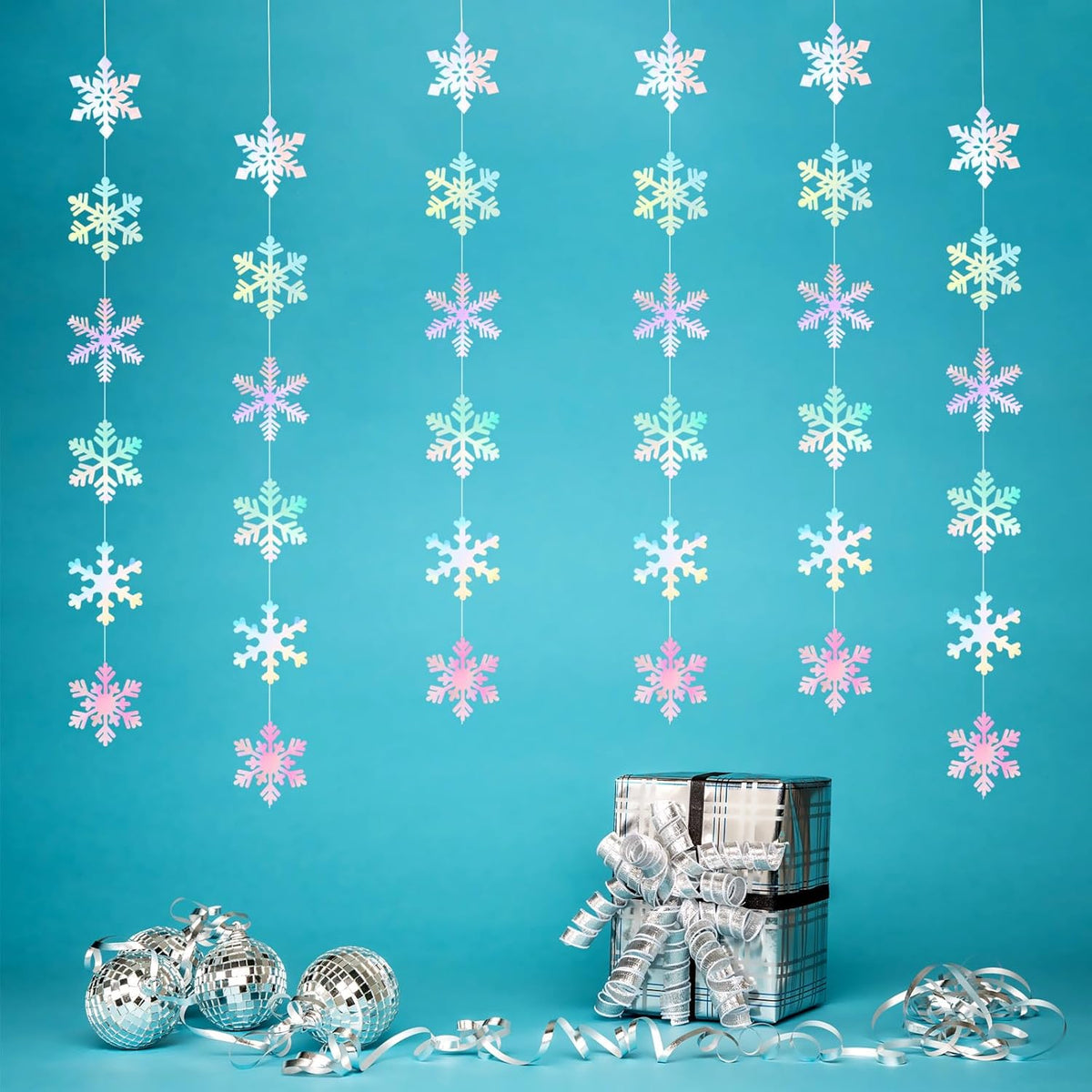 Iridescent-Holographic Snowflake-Snow Christmas Party-Decorations Garland - 6pcs Winter Girl Frozen