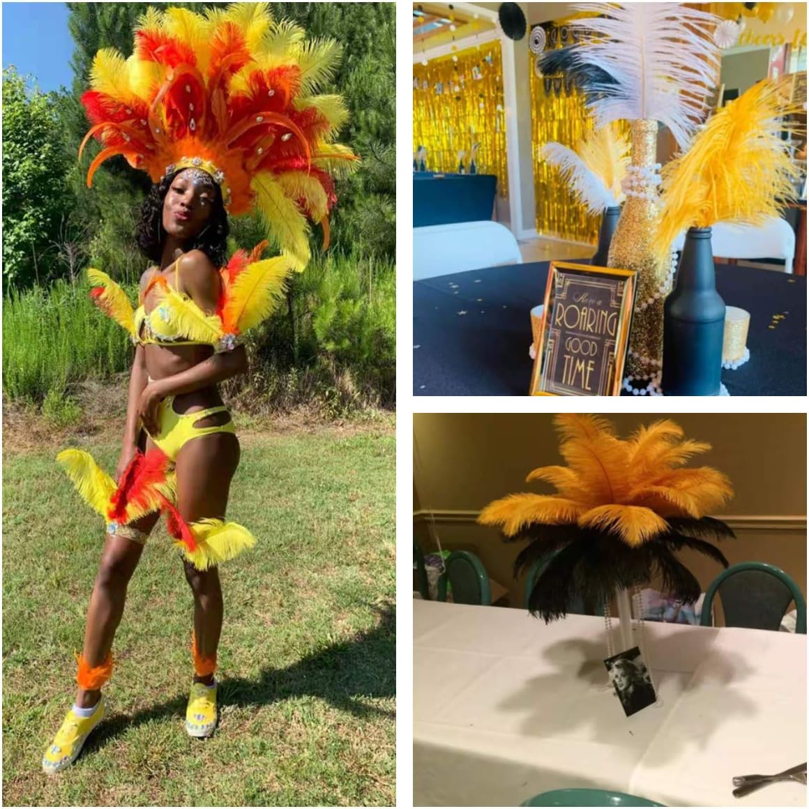 Ballinger Big Gold Ostrich Feathers - 24Pcs 12-14inch Large Feathers for Vase,Gatsby Party