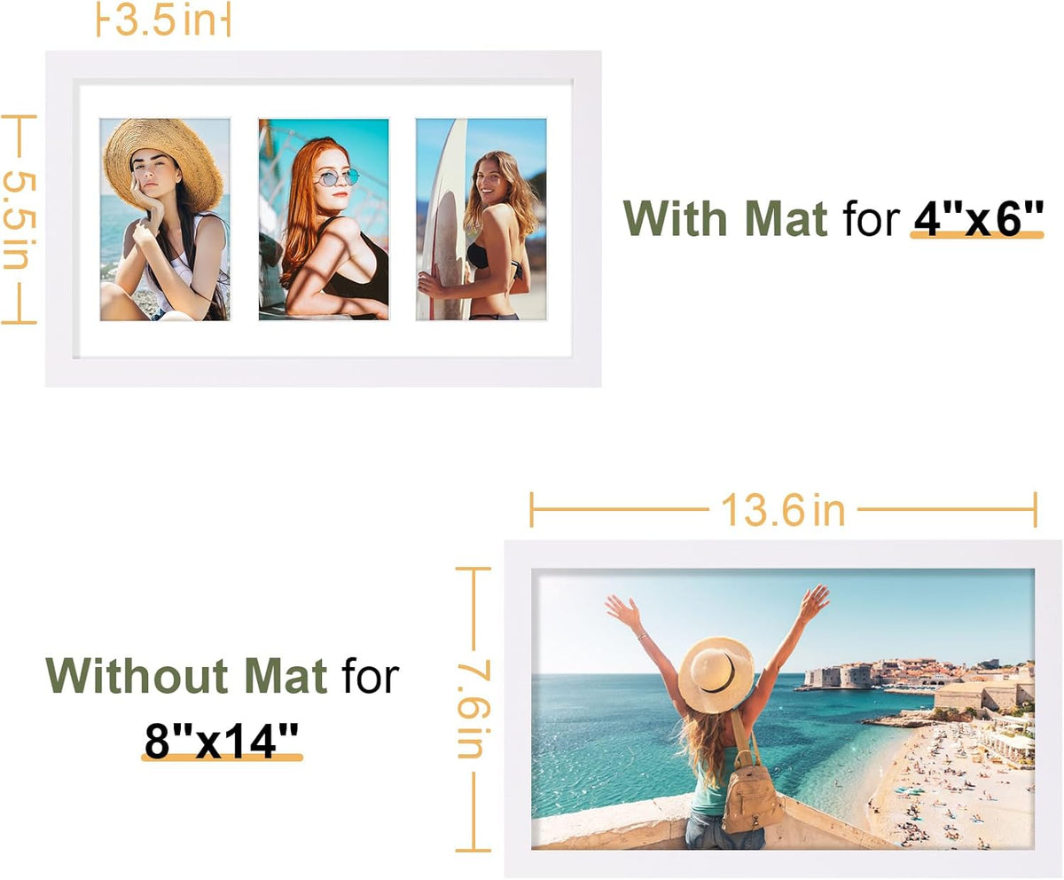 Vittanly 8x14 Picture Frames Collage, Displays 3Pcs 4x6 Pictures with Mat, Collage Picture Frame