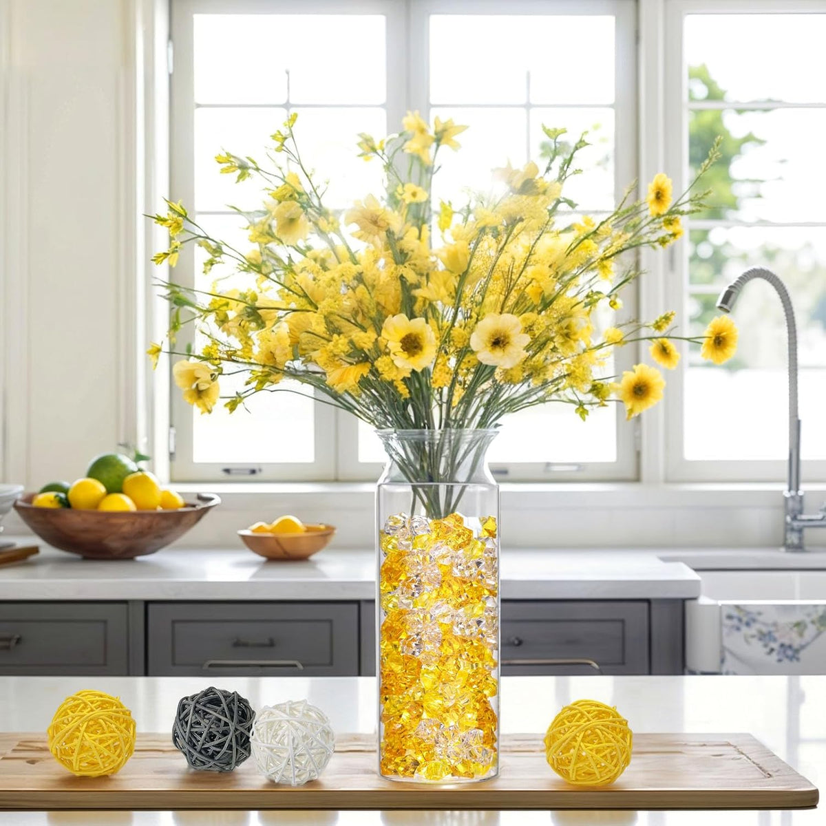 DomeStar Yellow and Orange Fake Ice, 150PCS Acrylic Fake Diamonds, Crushed Ices Plastic Gems Vases