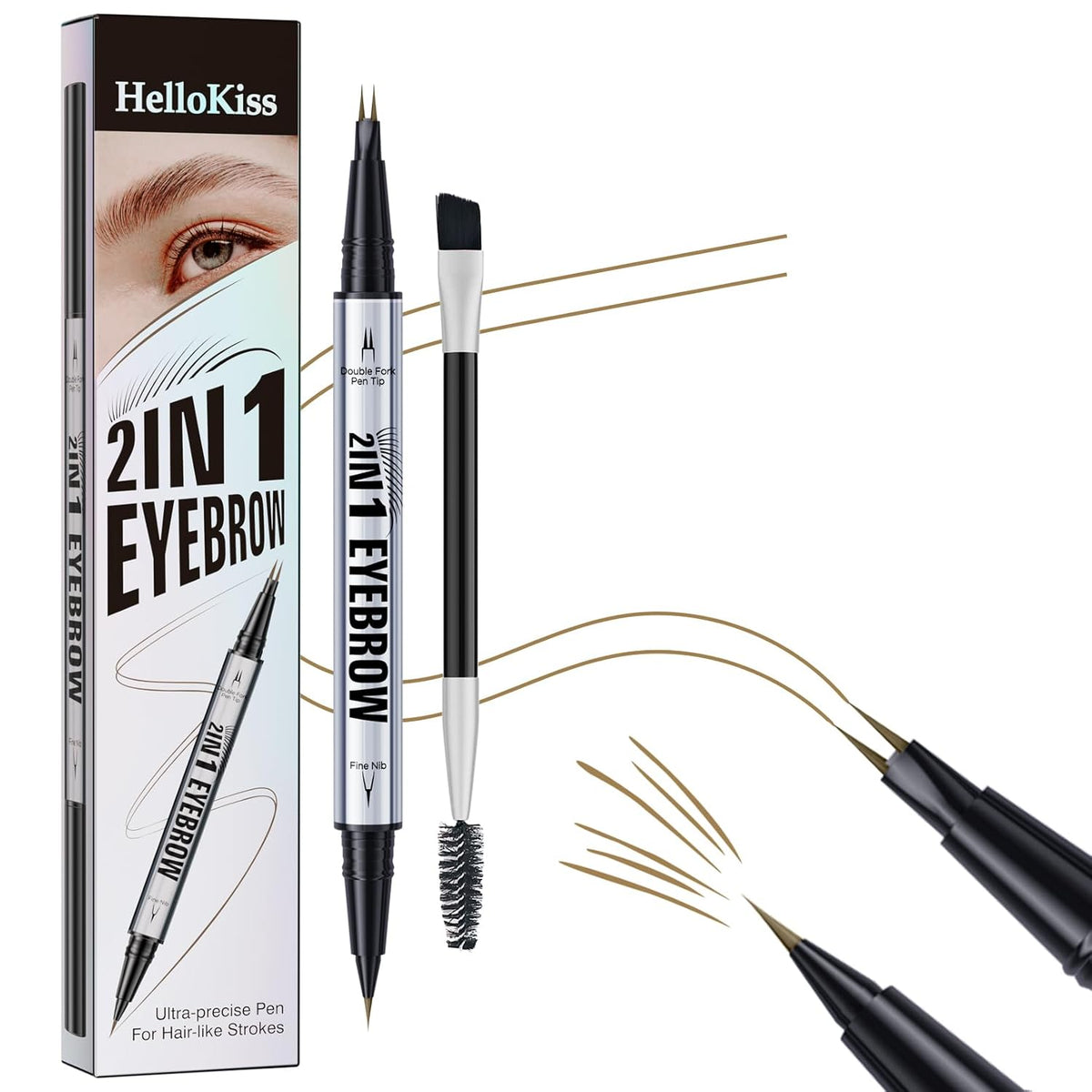 Eye Brow Pencils for Women Brown,2-in-1 Dual-Ended Eye Brow Pencil with 2-Fork-Tip and Precise