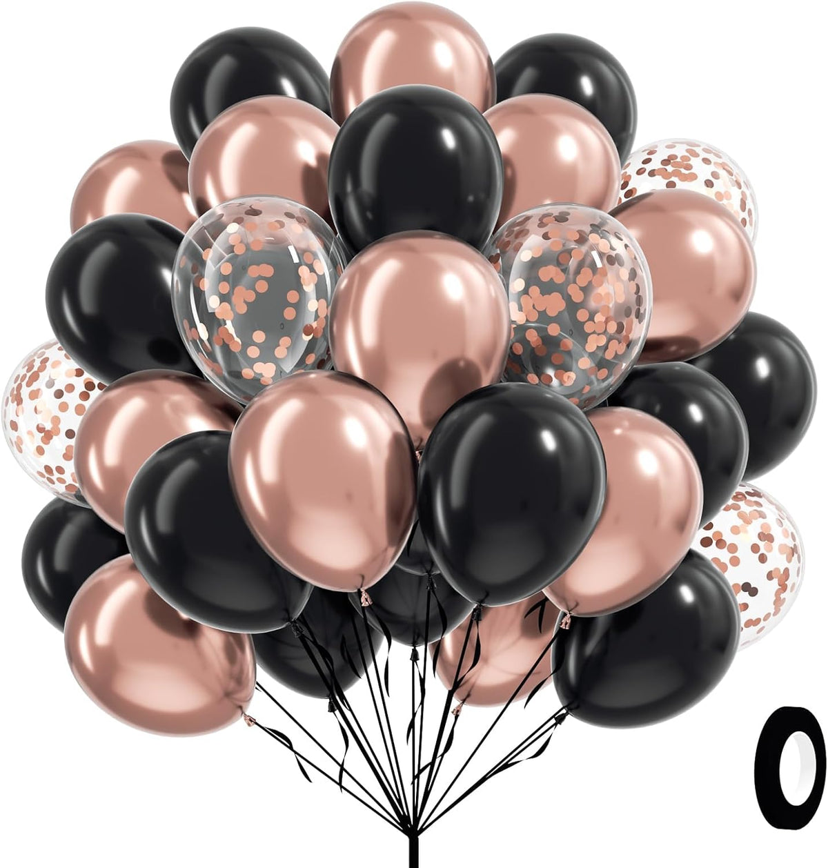 60pcs Rose Gold and Black Balloons 12inch with Rose Gold Confetti Balloons for Wedding Graduation