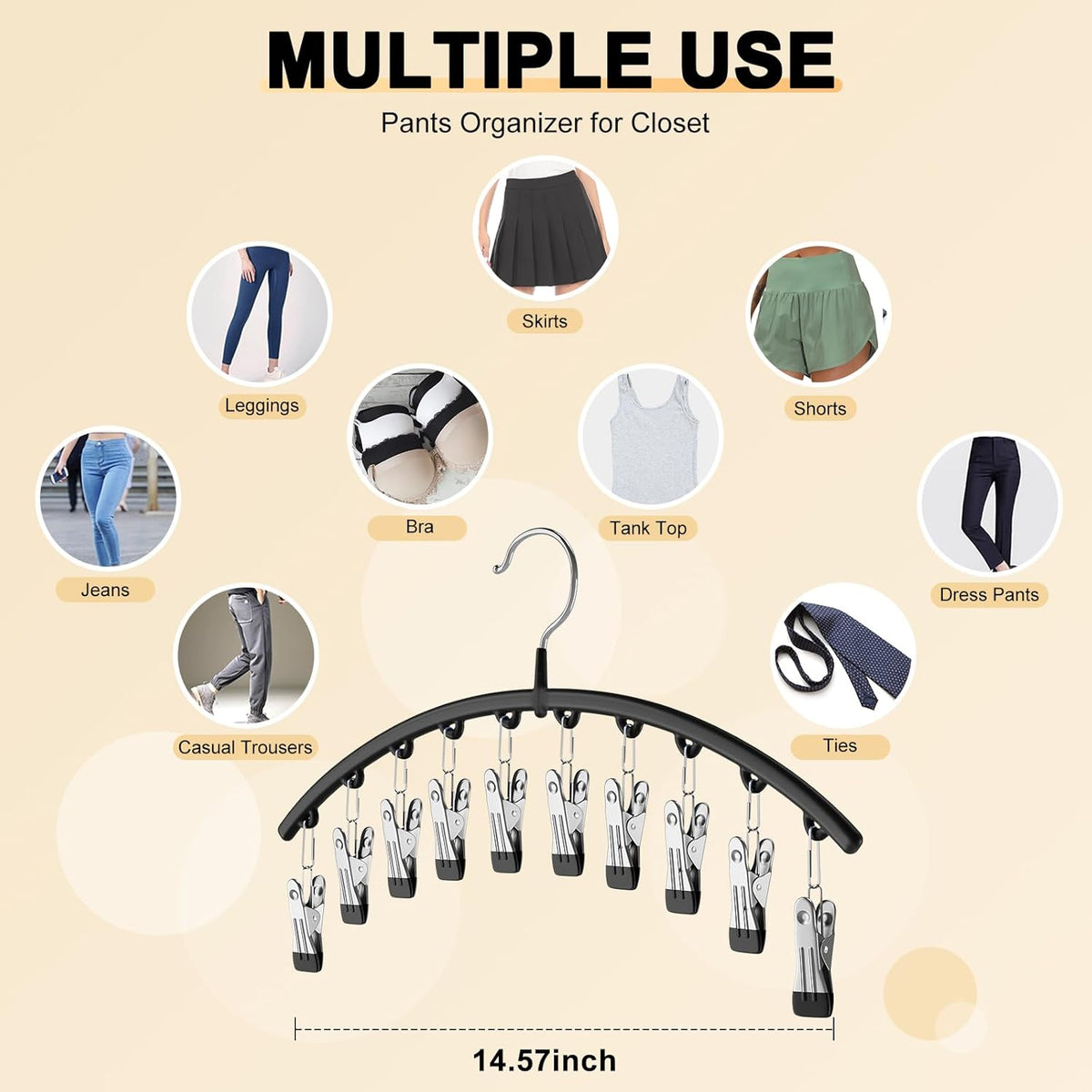 Legging Organizer for Closet, Metal Yoga Pants Hangers 2 Pack w/10 Clips Holds 20 Leggings, Space