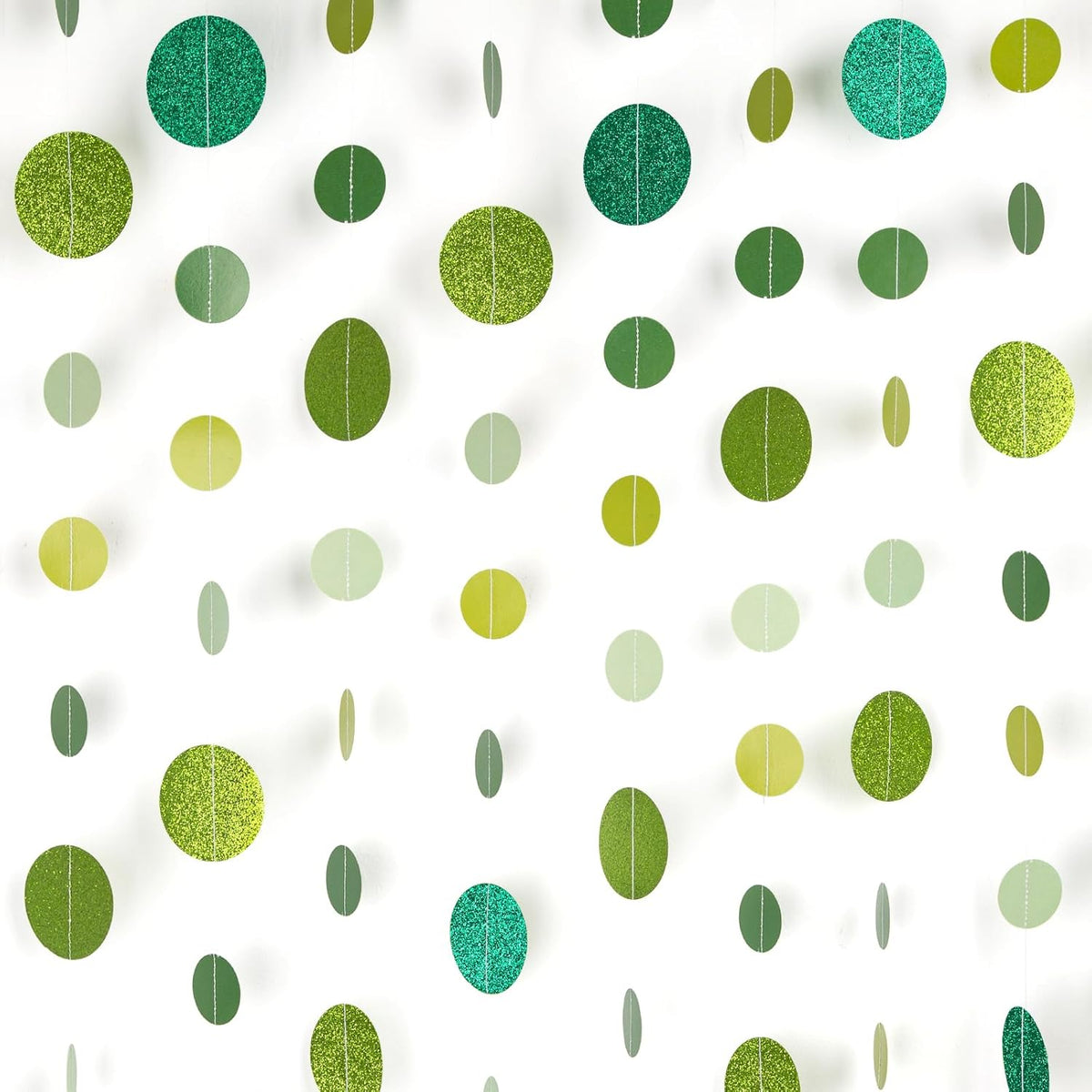 8 Pack Green Glitter Dot Garland, Hanging Circle Streamers Banner, Backdrop Hanging Decorations for