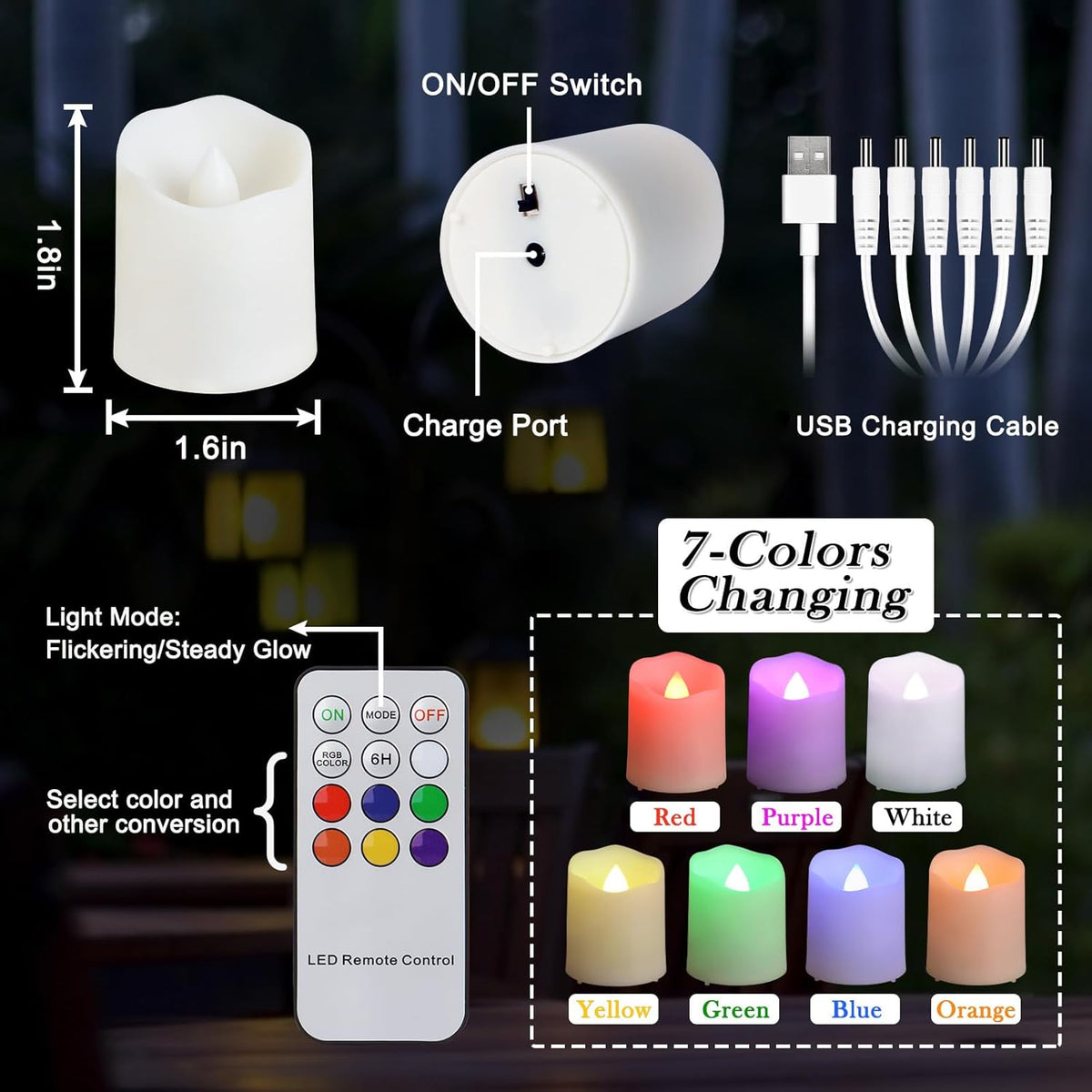 FREEPOWER Rechargeable Color Changing Tea Lights Candles with Remote Battery Operated Flameless