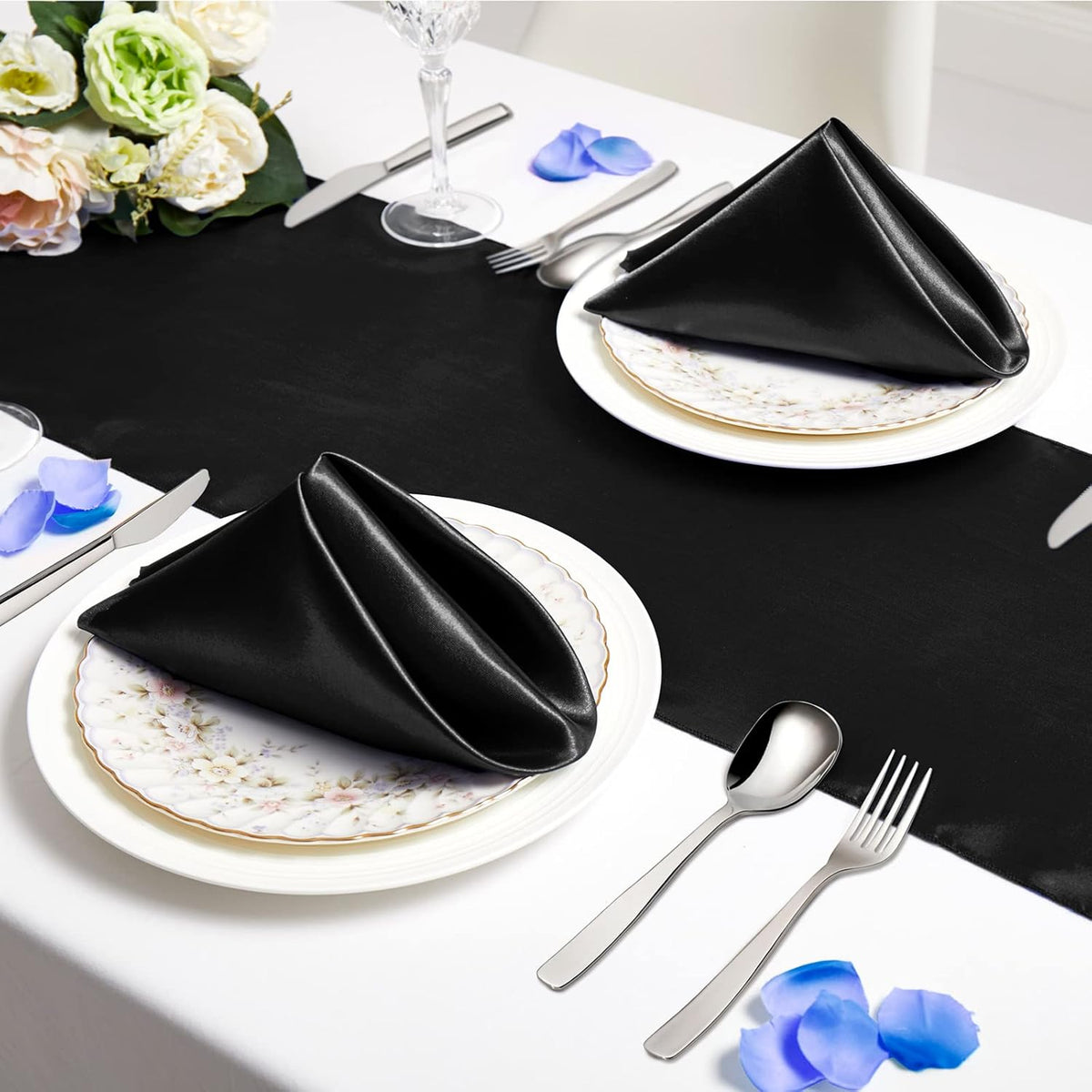 Horbaunal 30 Pack Black Satin Napkins 20 x 20 Inch, Square Soft Table Dinner Napkins, Silky Cloth