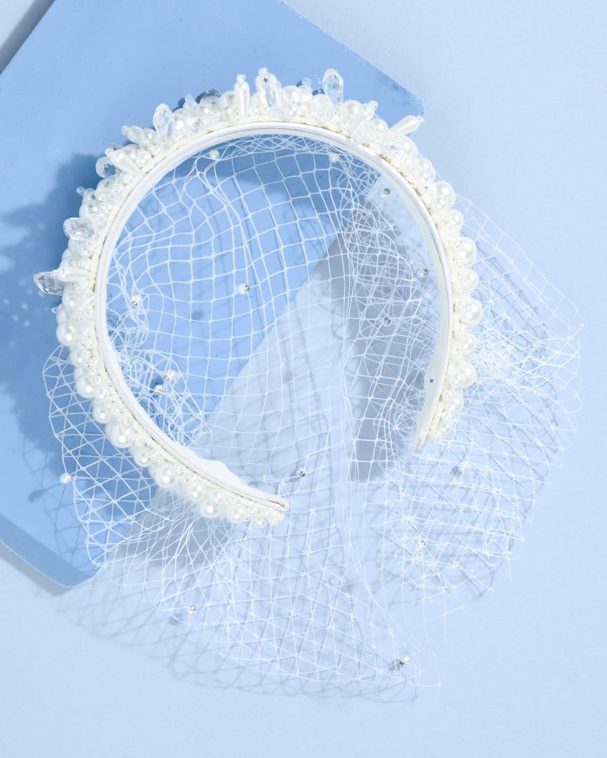 xo, Fetti Pearl Beaded Bridal Headband + Birdcage Veil | Bachelorette Party Hairpiece, Bridal