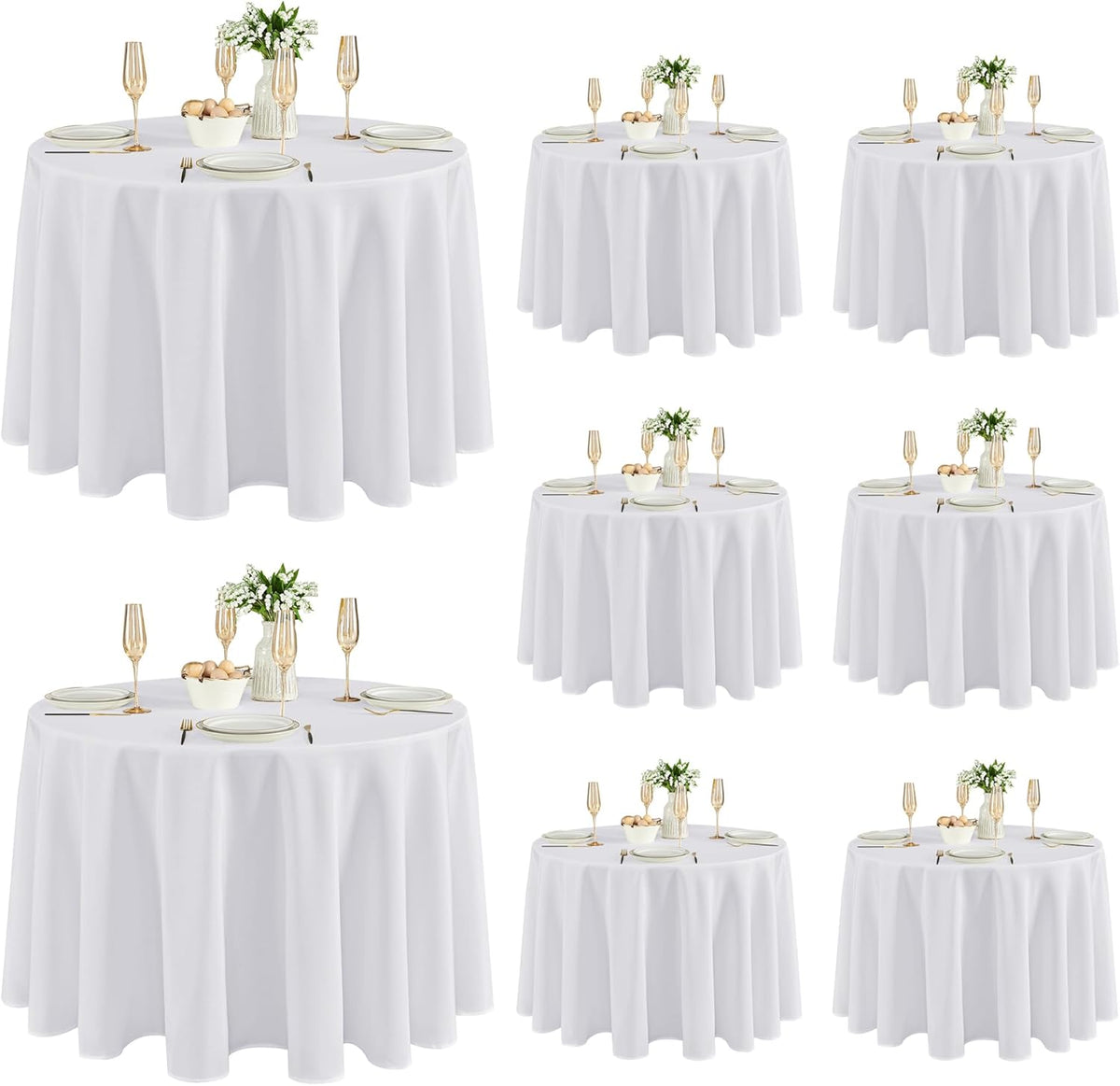Fitable 8 Pack Round Tablecloths: Stain Resistant Wrinkle Free Circle Table Clothes, Washable