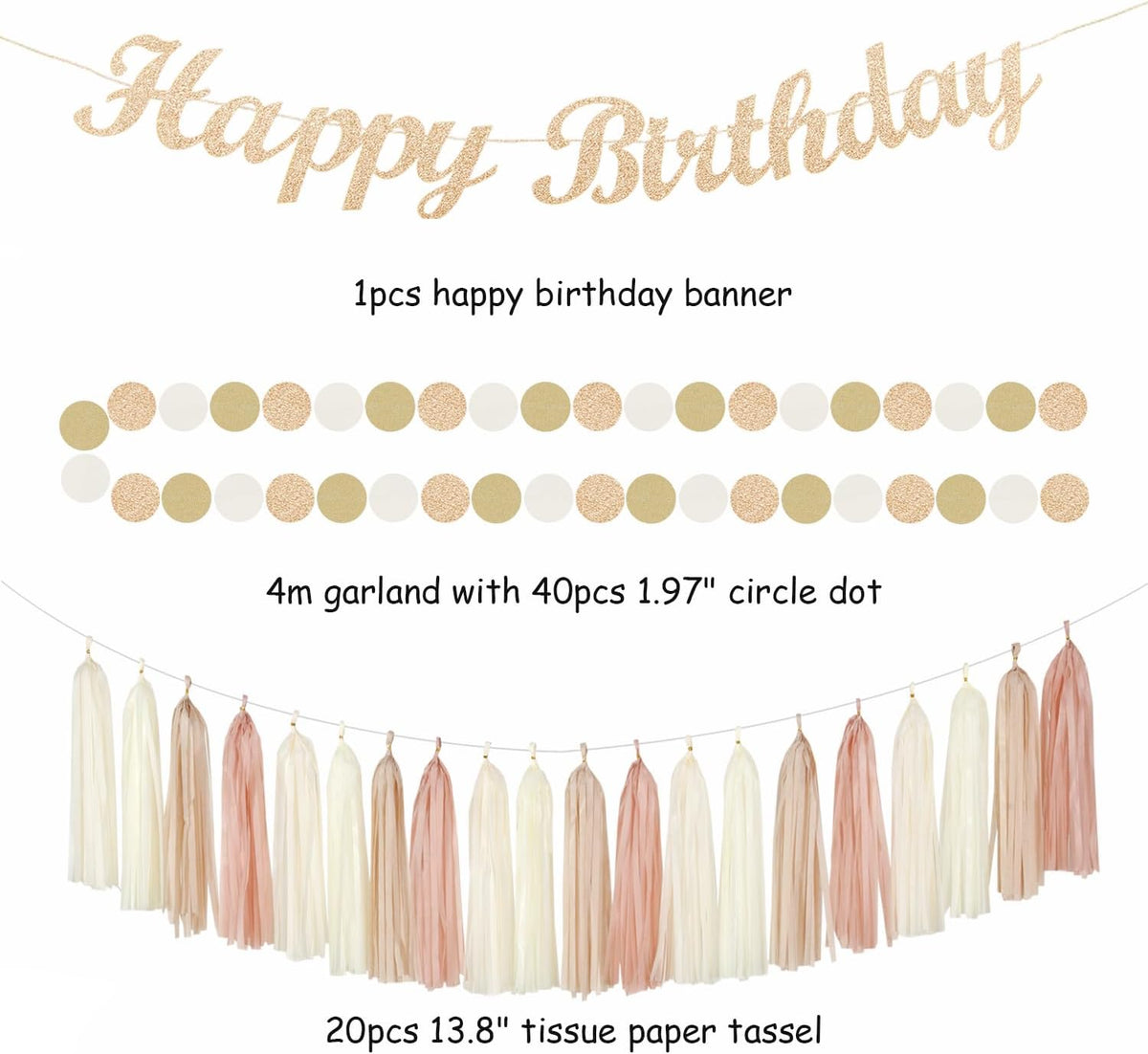 Champagne-Gold Beige 21st Happy-Birthday Party-Decorations - 31pcs Sweet 16 18th Women Girls Paper