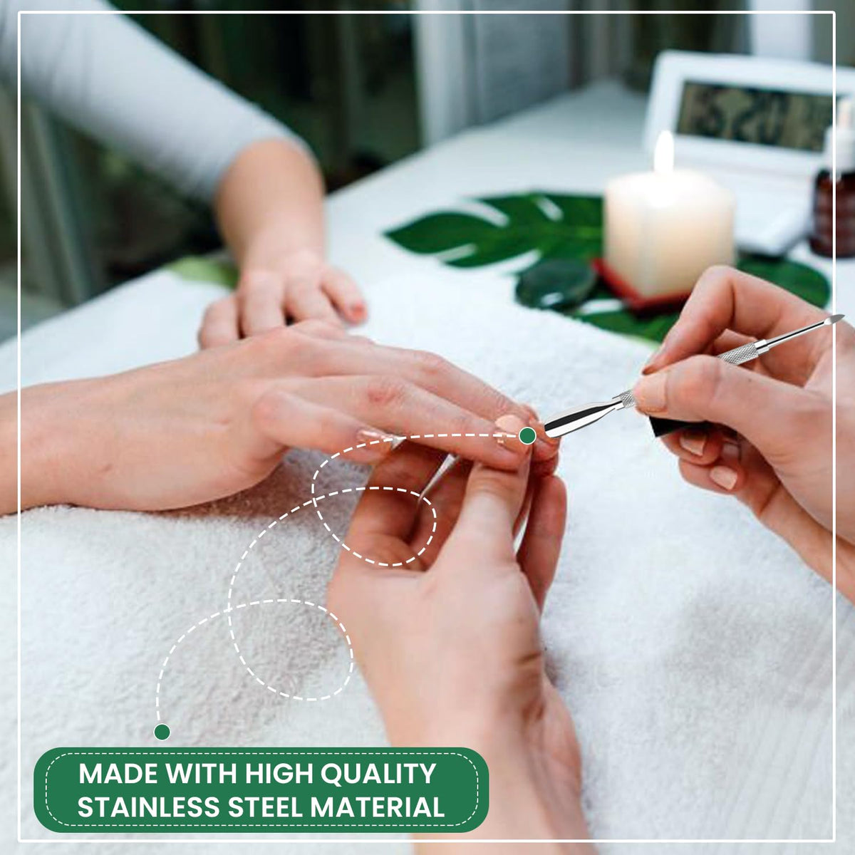 4PCS Cuticle Pusher Double Ended Sharp Edge Spoon Shaped Set, Salon Quality Stainless Steel Metal