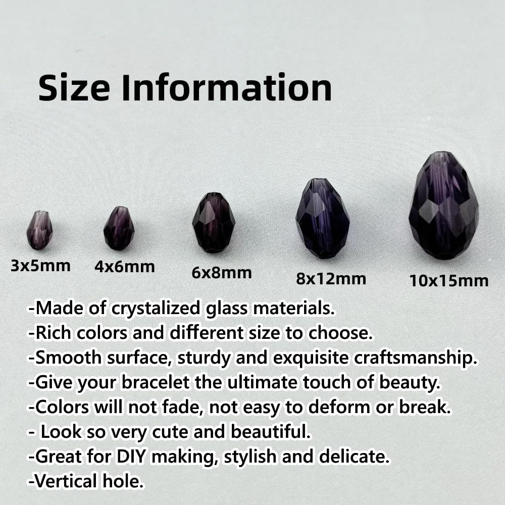200pcs 3x5mm Teardrop Crystal Glass Beads for Jewelry Making, Faceted Vertical Hole Teardrop Glass