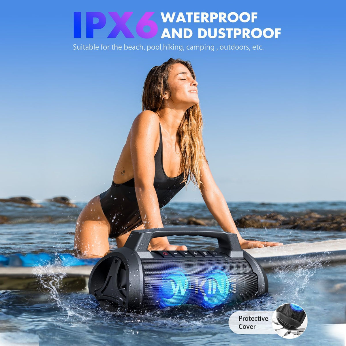 W-KING Portable Speakers Bluetooth Wireless, 120W Max Loudest Bluetooth Speaker, IPX6 Waterproof