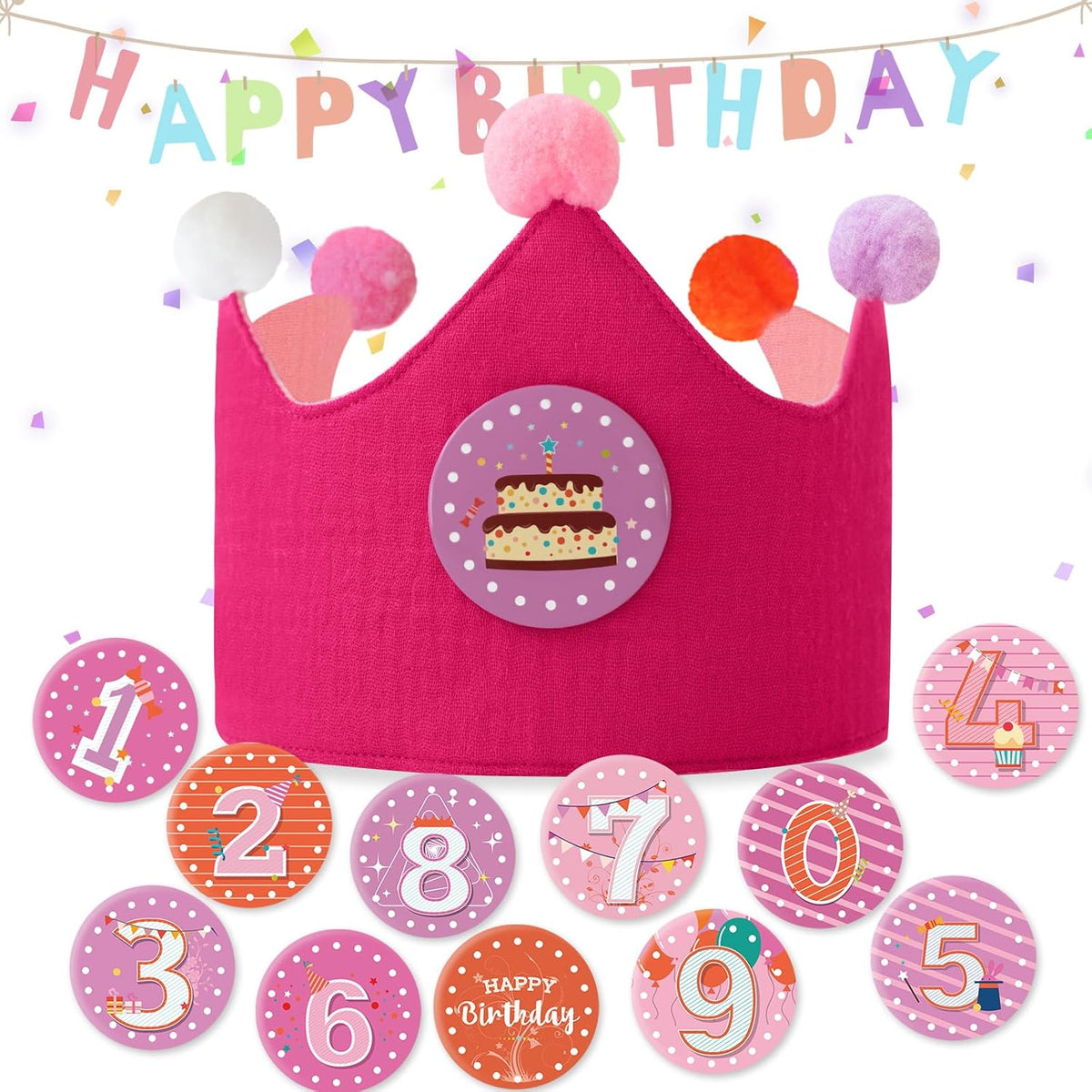 Reusable Birthday Crown with Numbers,Kids Birthday Hat Fabric Crown Pertain Kids Boy Toddler Girl