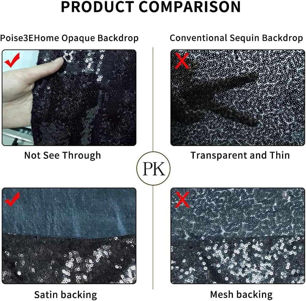 Poise3EHome 8Ft x 10Ft Black Sequin Backdrop, Glitter Thick Sequin Background Drapes, Sequence Xmas