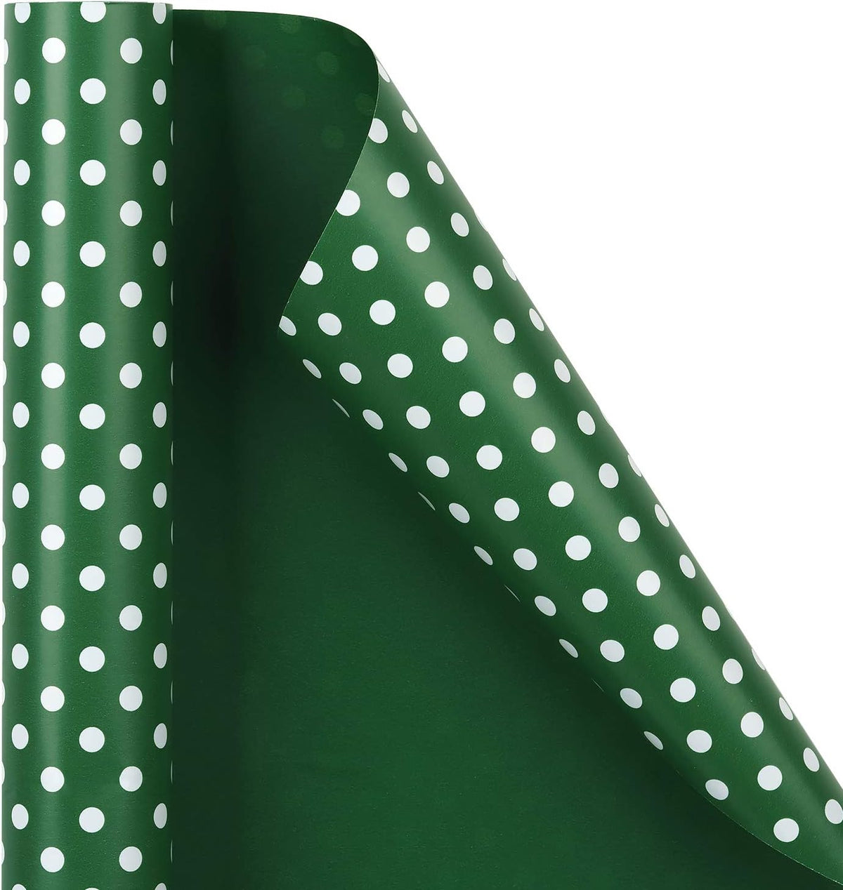 WRAPAHOLIC Reversible Wrapping Paper - Mini Roll - 17 Inch X 33 Feet - Dark Green and Polka Dot