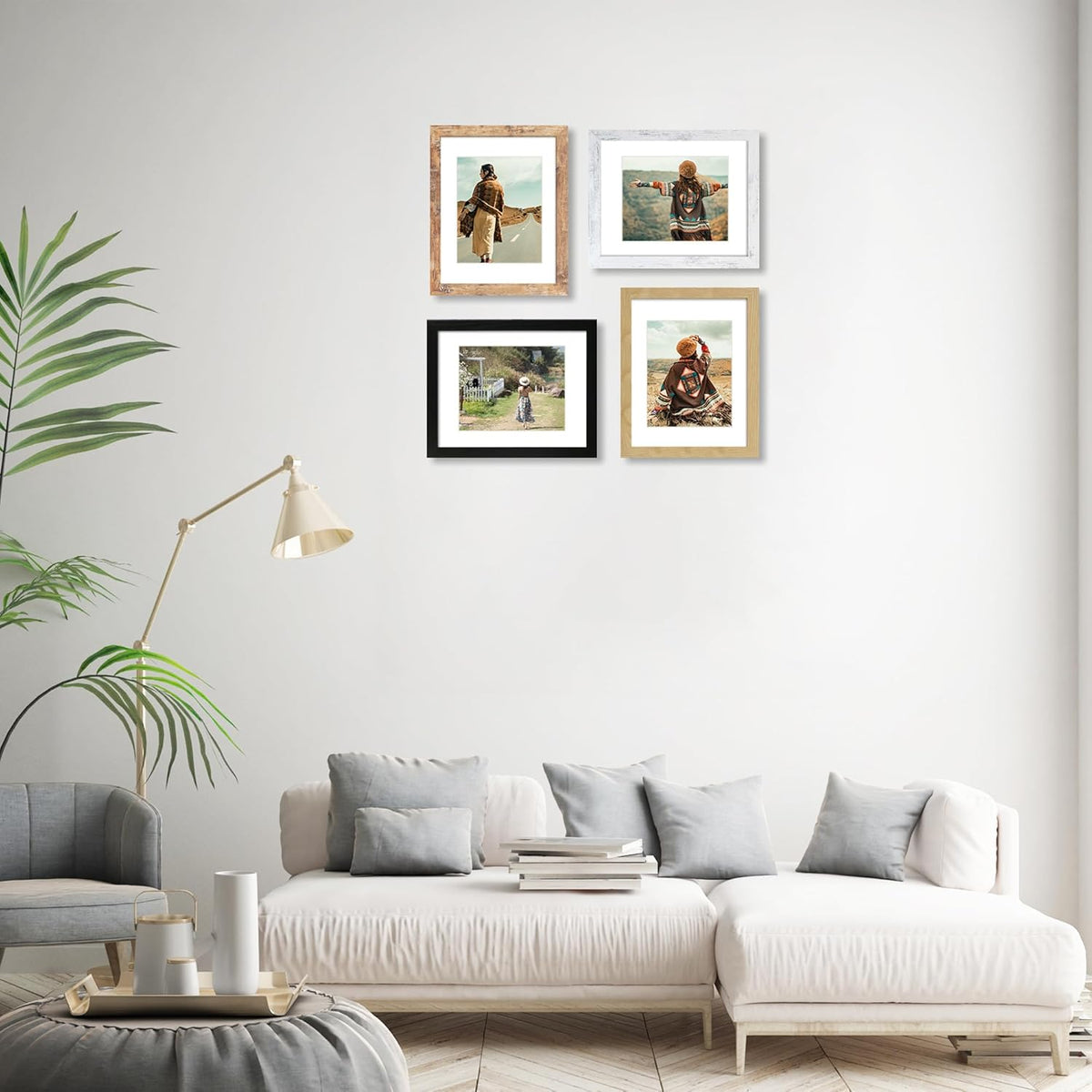 11x14 Picture Frame Set of 4, High Definition Tempered Glass 11 x 14 Frames Display 8x10 Pictures