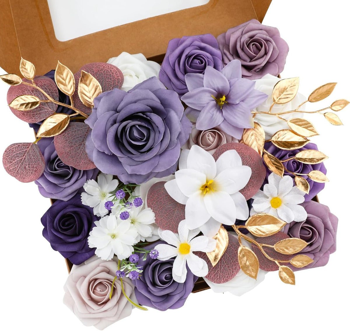 Floweroyal Artificial Flowers Combo Purple Flowers Mix Silk Flowers Fake Roses with Stems for DIY