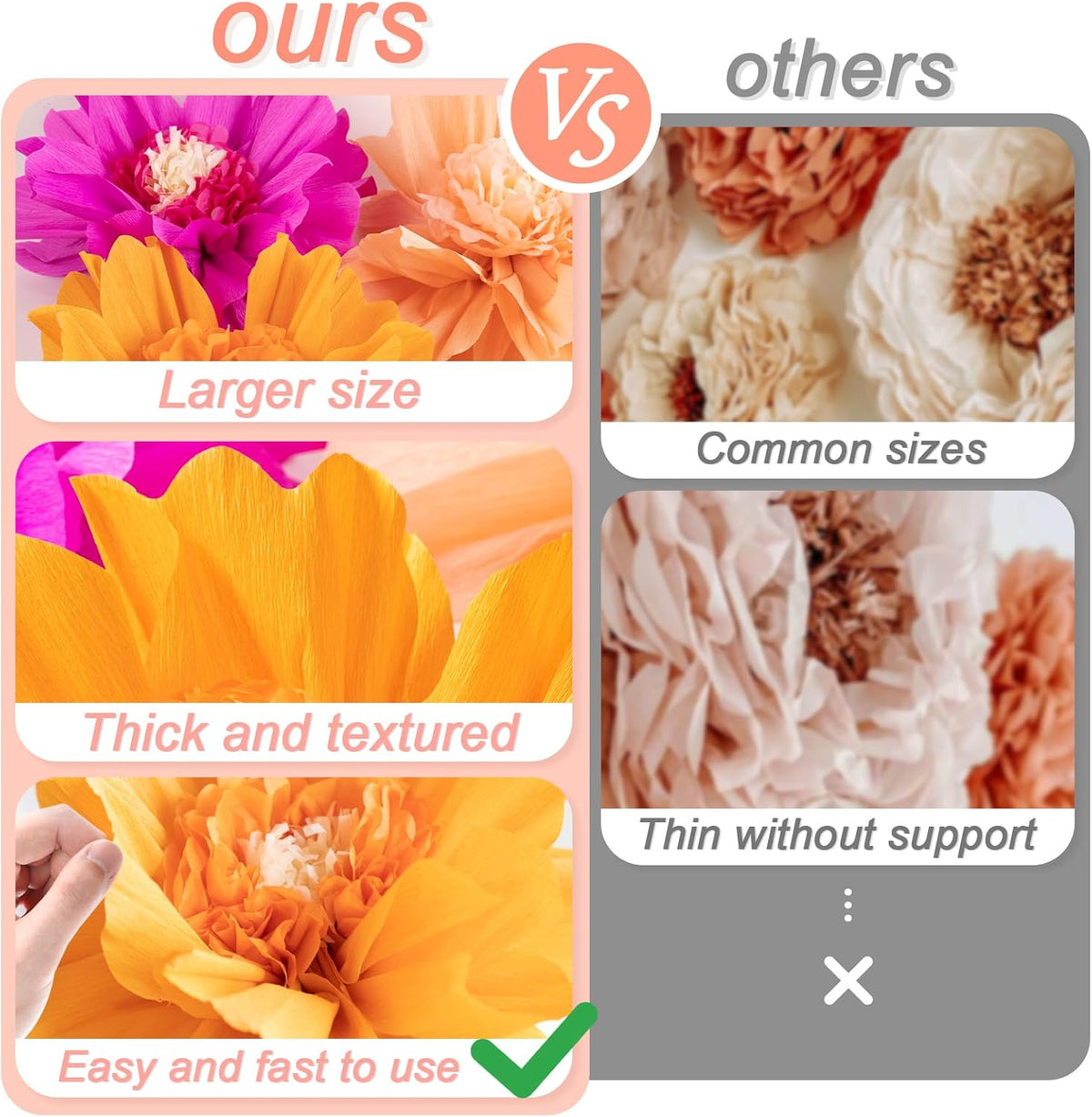 SUNBEAUTY 4 PCS 20" Hot Pink Orange Fall Birthday Party Decorations Giant Paper Flowers Large Crepe
