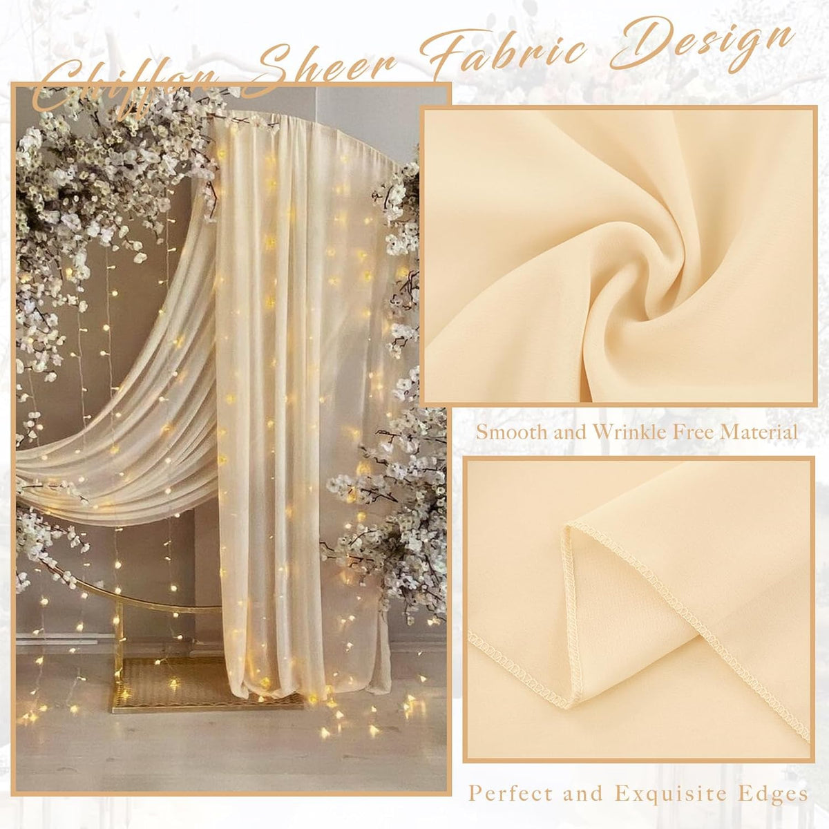 2 Panels Wedding Arch Draping Fabric 20Ft Length x 28" Width Champagne Arch Drapes Chiffon Fabric