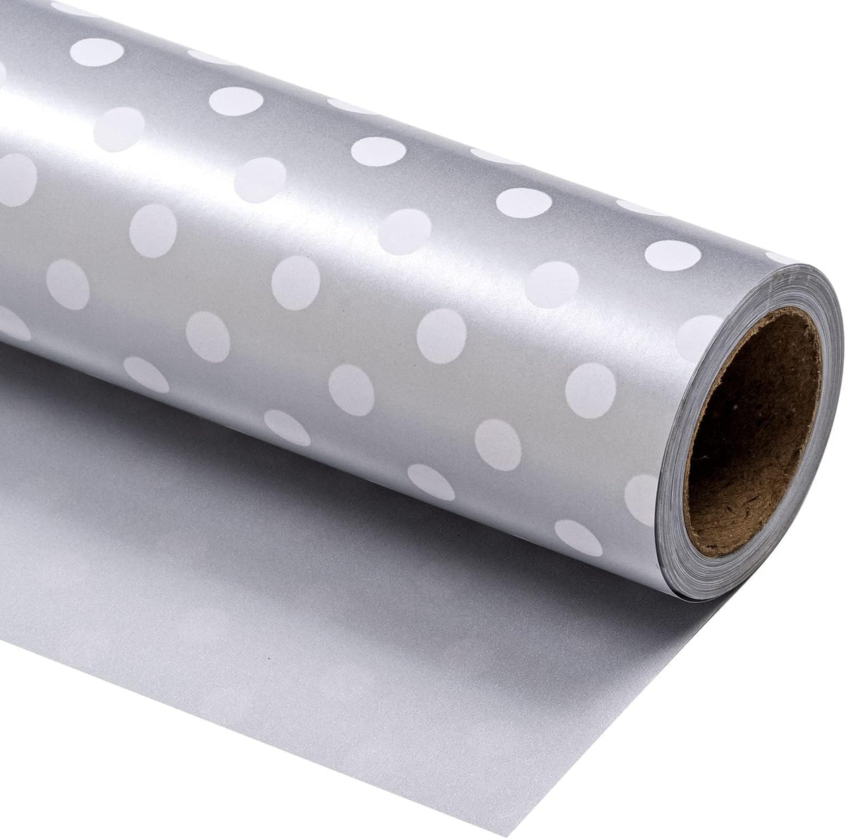 WRAPAHOLIC Reversible Wrapping Paper - Mini Roll - 17 Inch X 33 Feet - Silver Print and Polka Dot