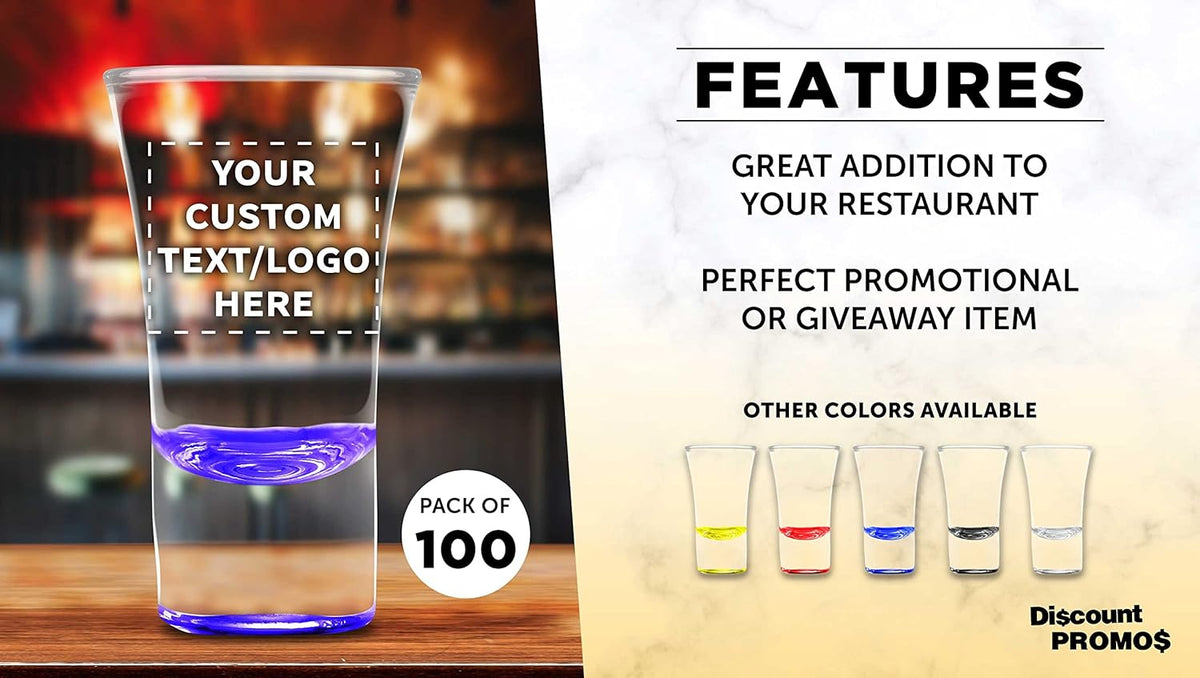 Custom 2 oz. Lord Shooter Etched Shot Glasses, 100 pack, Personalized Text, Logo, 21st Birthday