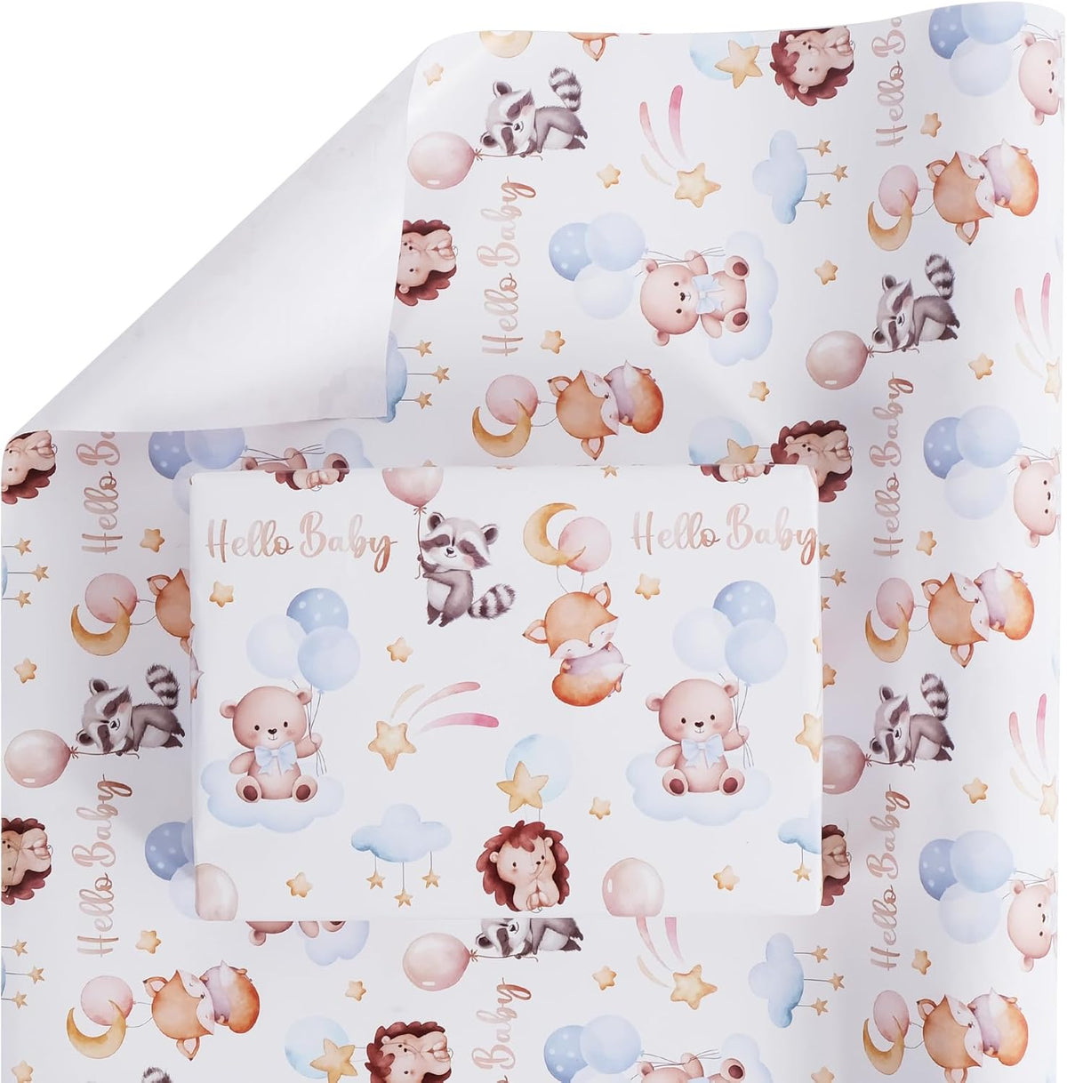 Aimyoo Baby Shower Wrapping Paper Roll - 17 Inch x 16.4 Feet - Cute Animal with Hello Baby Letter