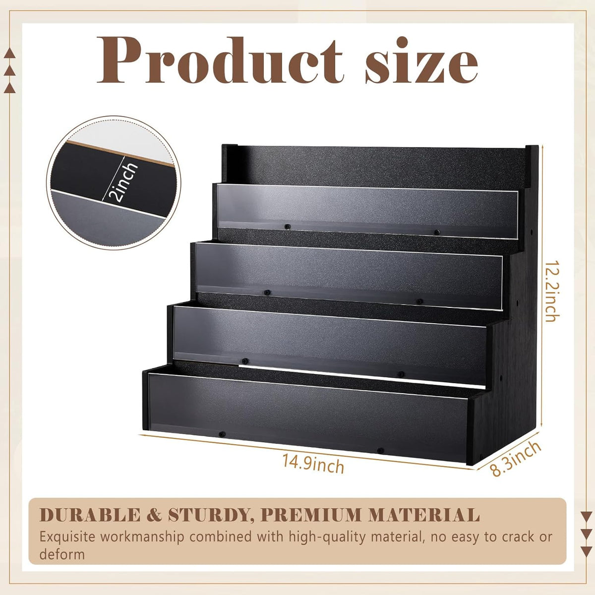 4 Tier Greeting Card Display Stand Black Bamboo and Acrylic Sticker Display Stand Trading Card