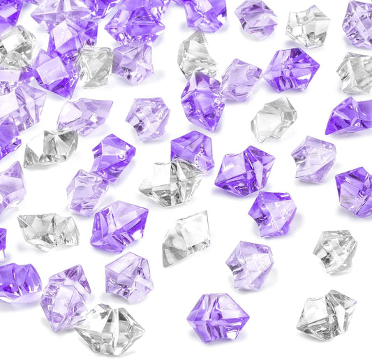DomeStar 150PCS Fake Ice, Vase Filler Purple Fake Diamonds Plastic Clear Gems Crystals for Table