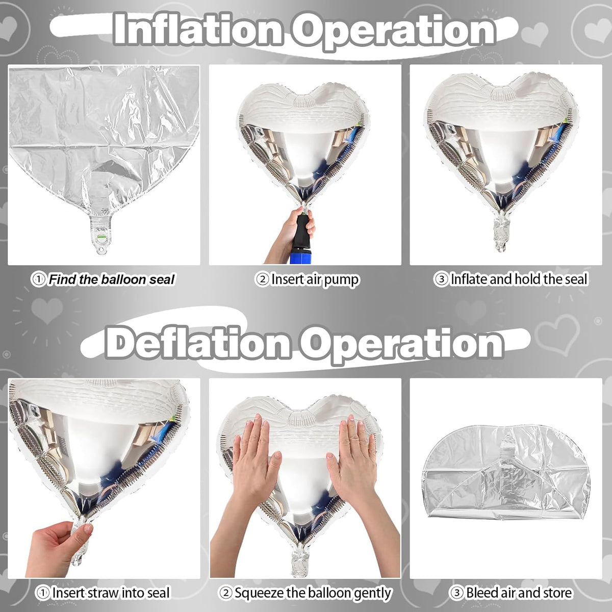 Silver Heart Foil Balloons, 10PCS 18Inch Mylar Balloons for Birthday, Valentine, Wedding, Baby
