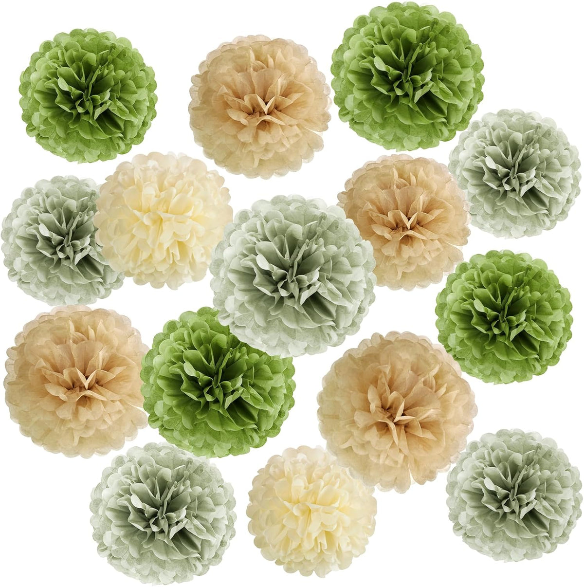 Sage Green Tissue Paper Pom Pom Flowers Decorations 15 PCS Olive Green Paper Flowers for Wall