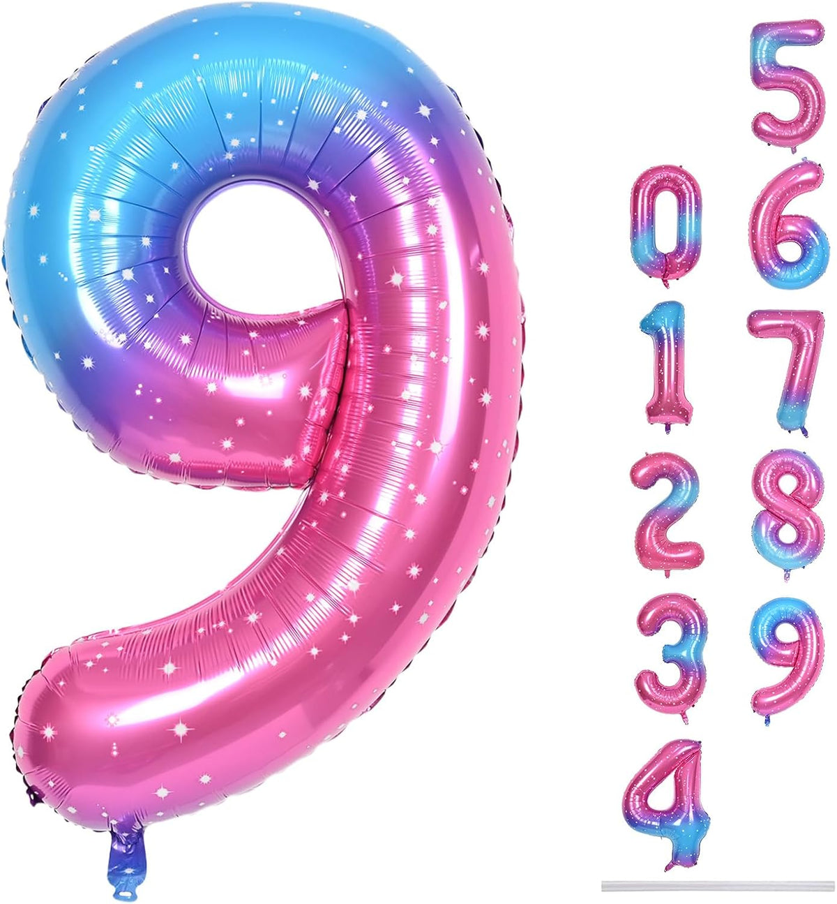 40 Inch Rainbow Gradient Balloon Number 9 Beige, Large Blue Pink Purple Foil Number Balloons Set