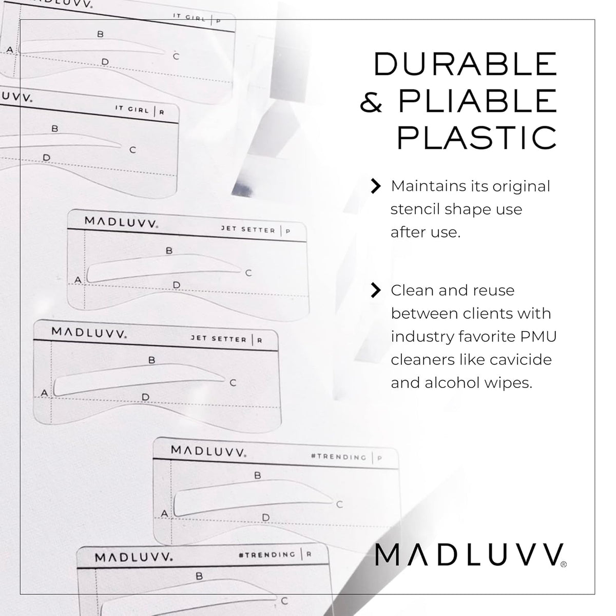 MADLUVV Eyebrow Shaper Stencils – 6 Reusable Stencils for Microblading, Brow Mapping & Shaping