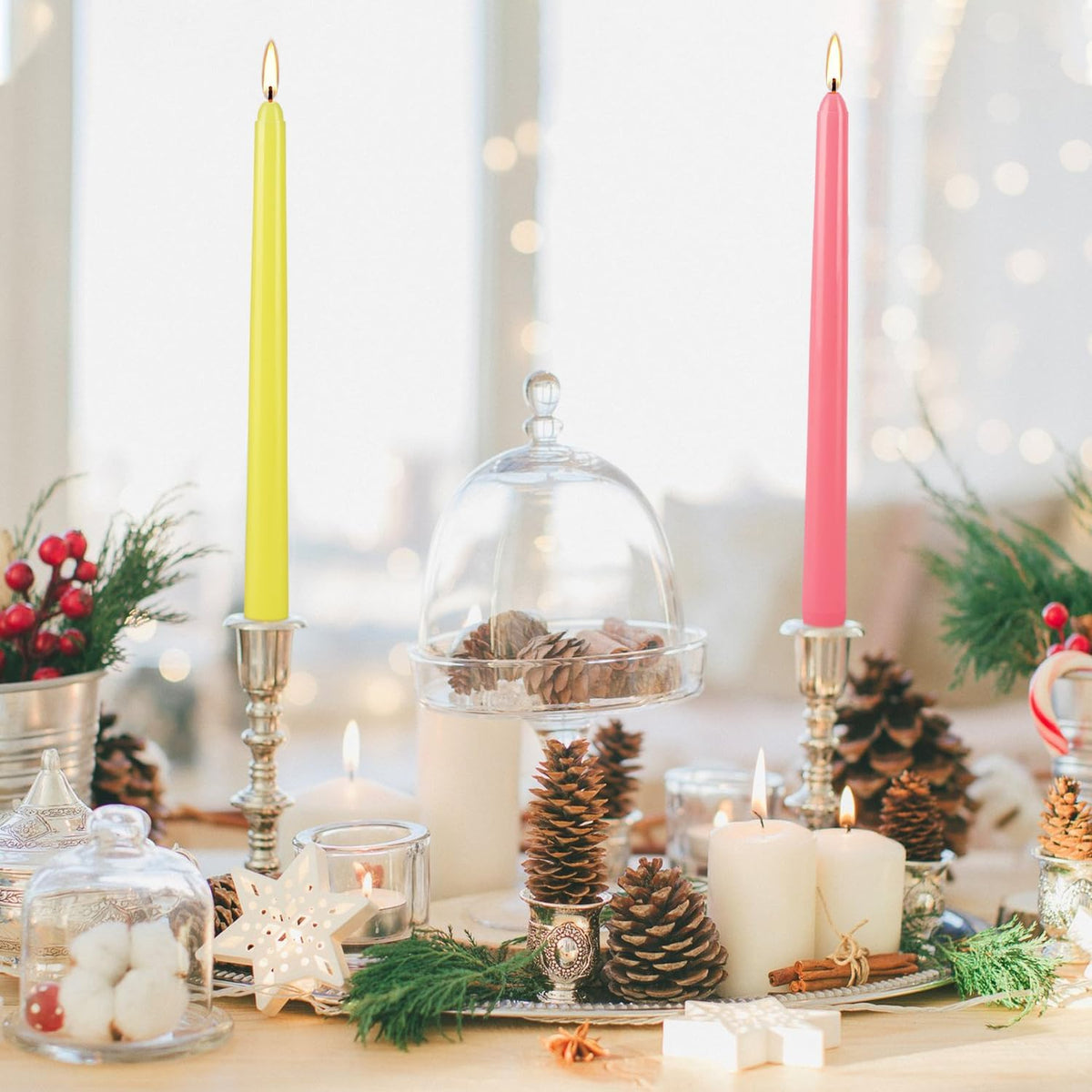 30-Pack 10-Color Taper Candles - 10 Inch Dripless & 10-Hour Burn｜Wedding/Birthday/Home Decor with