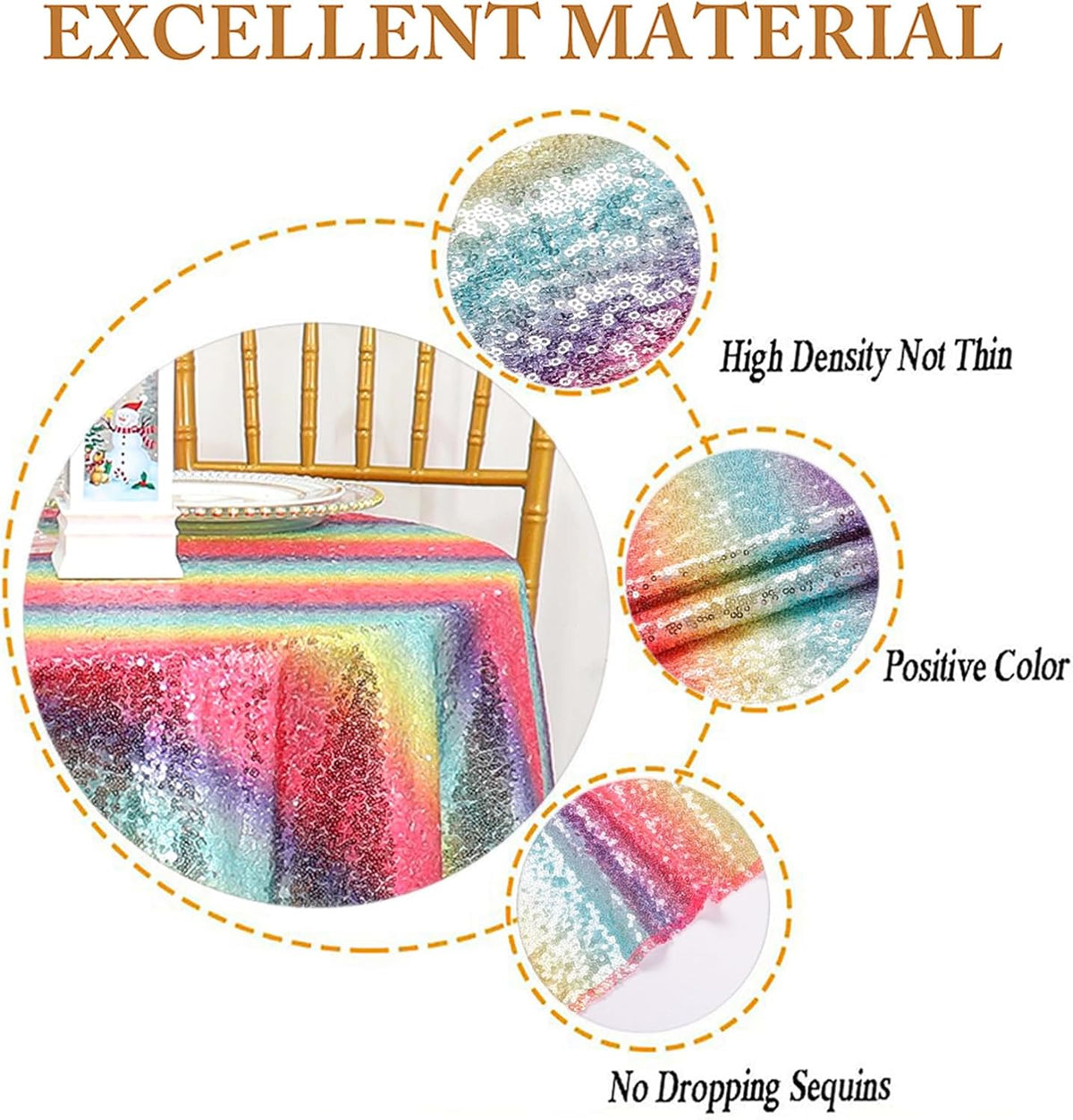 ShinyBeauty Sparkling Sequined Tablecloth 54x54 Inch - Glitter Square Table Cover for Birthday