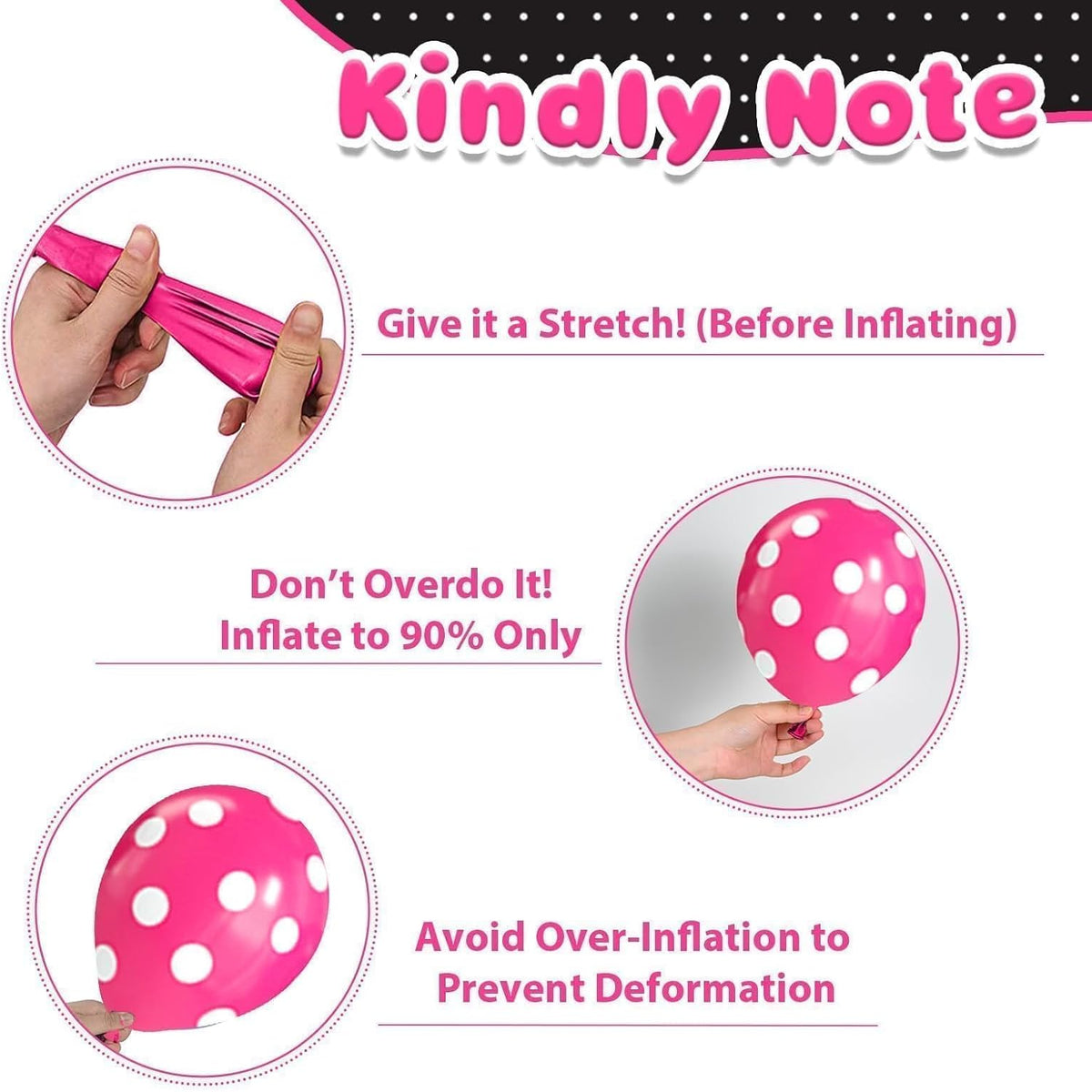 Pink and Black Balloons,50Pcs 12 Inch Hot Pink White Black Dots Metallic Pink Latex Balloons,for