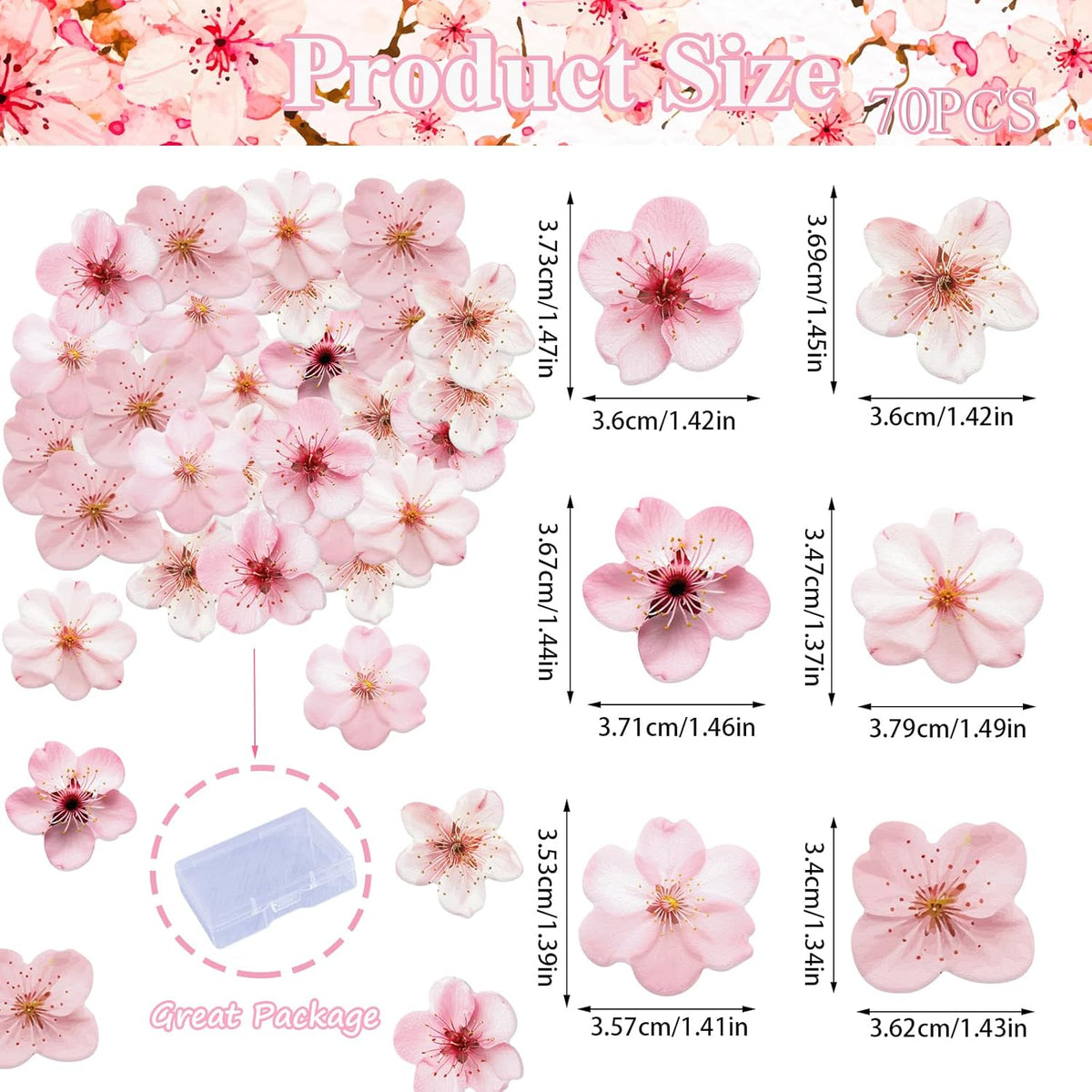 70PCS Edible Cherry Blossoms Cupcake Toppers Pink Edible Cherry Flowers Cake Decorations Wafer