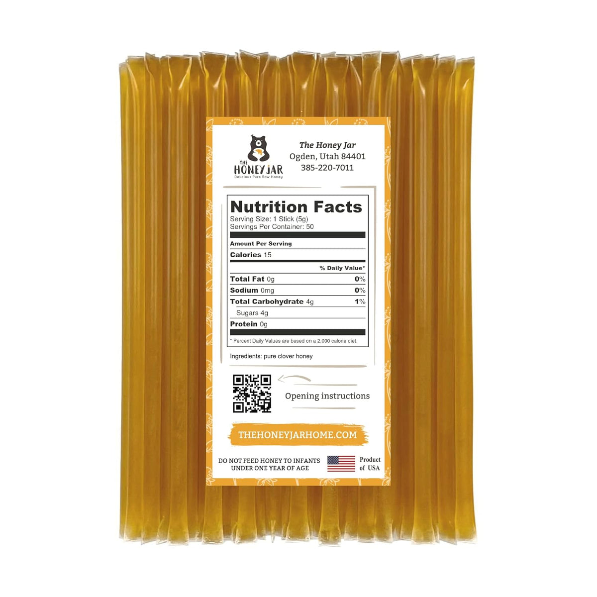 The Honey Jar Plain Honey Sticks - Pure Honey Straws For Tea, Coffee, or a Healthy Treat - One