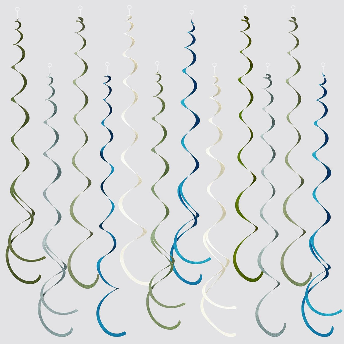 36 Pcs Sage Green Dusty Blue Hanging Swirl Decorations Blue Sage Green Felt Swirl Streamer Spiral
