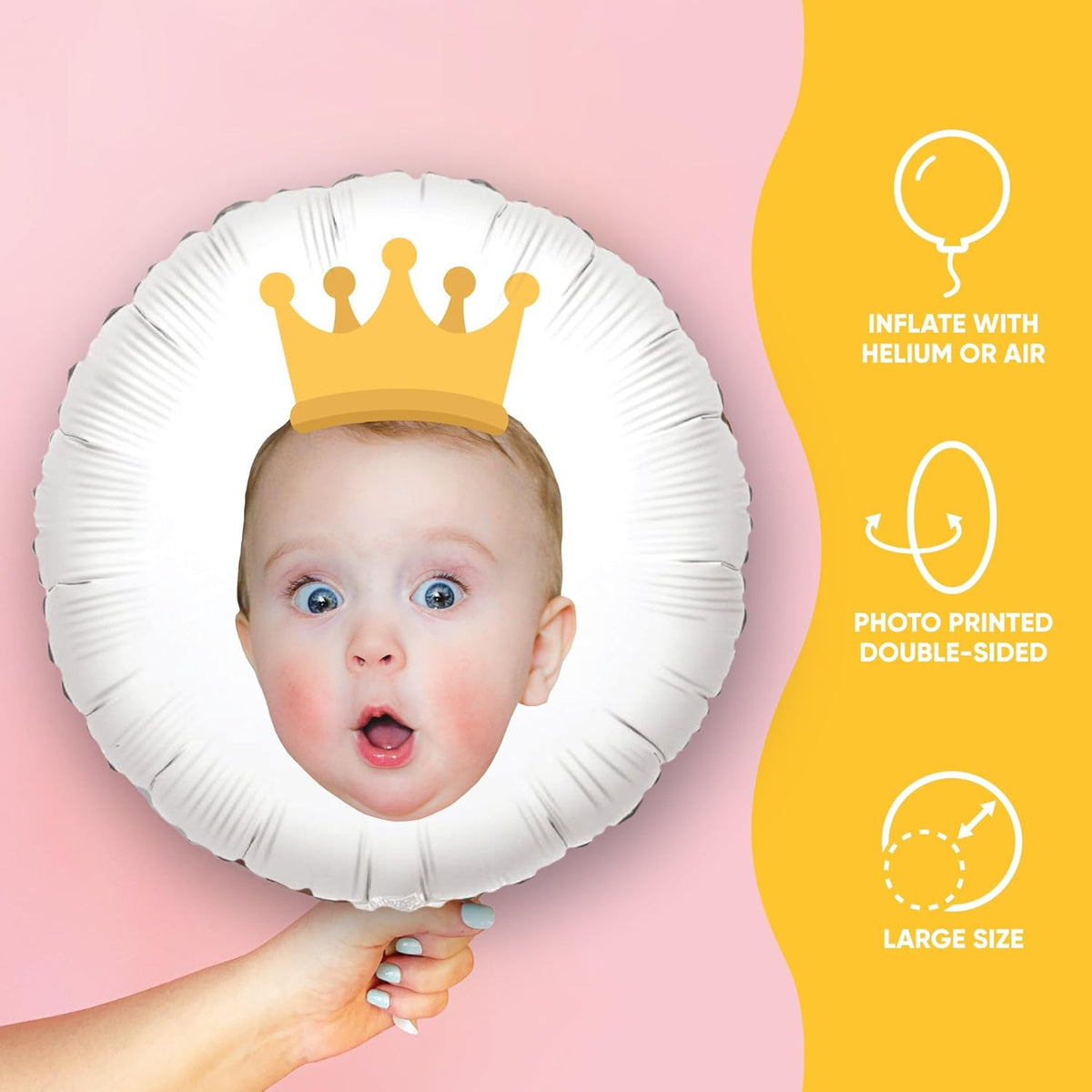 Big Dot of Happiness Personalized Crown Fun Face Photo Balloon, Kids Royal or Princess Birthday
