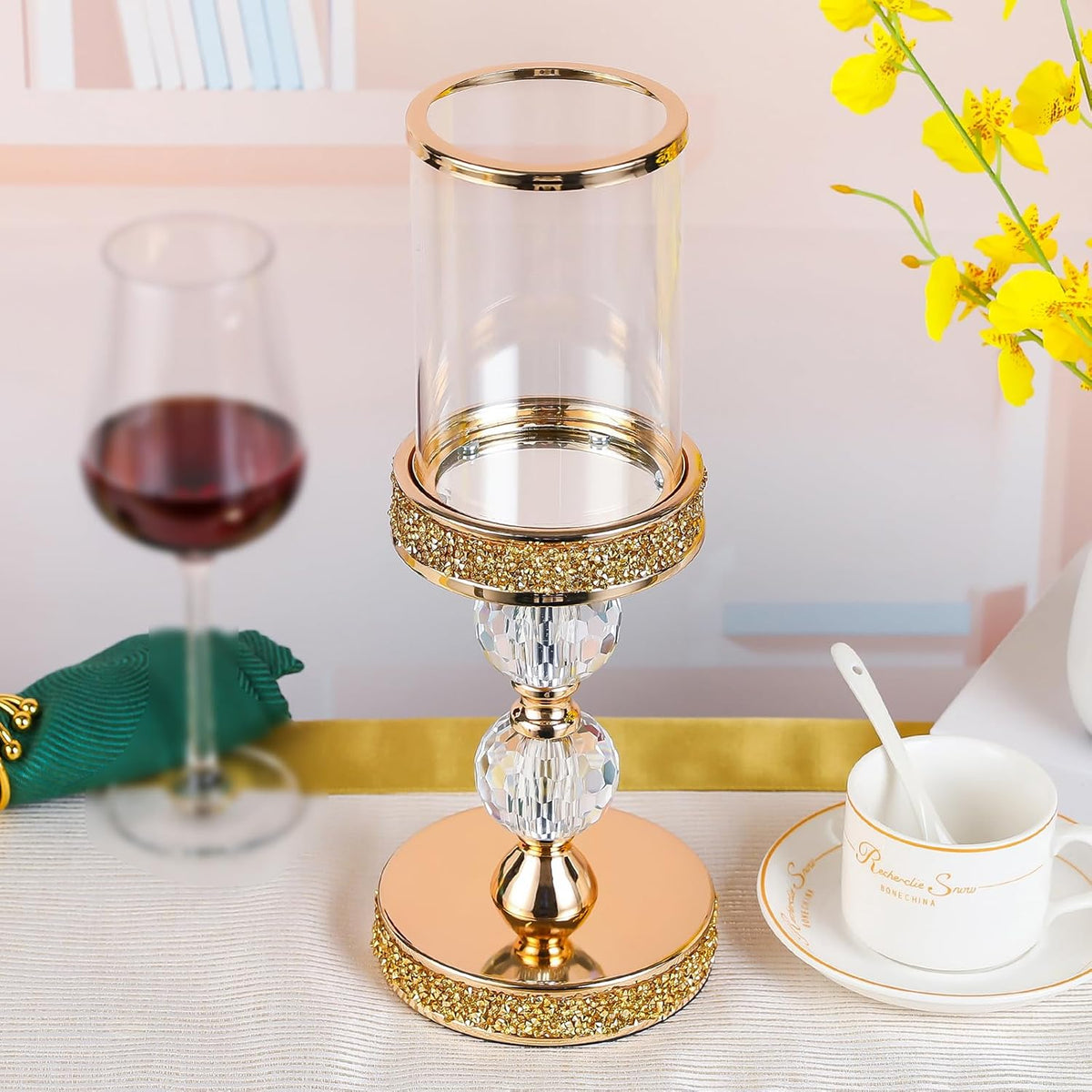 Pillar Candle Holder, 13 Inch Crystal Candlesticks for 3''X5'' Candles, Dining Coffee Table Decor