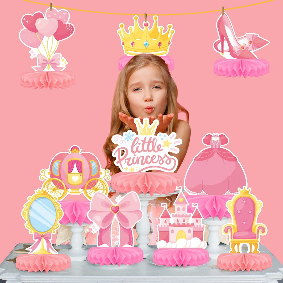 Princess Birthday Party Supplies Kit - Princess Themed Honeycomb Centerpiece ，Table Decorations for