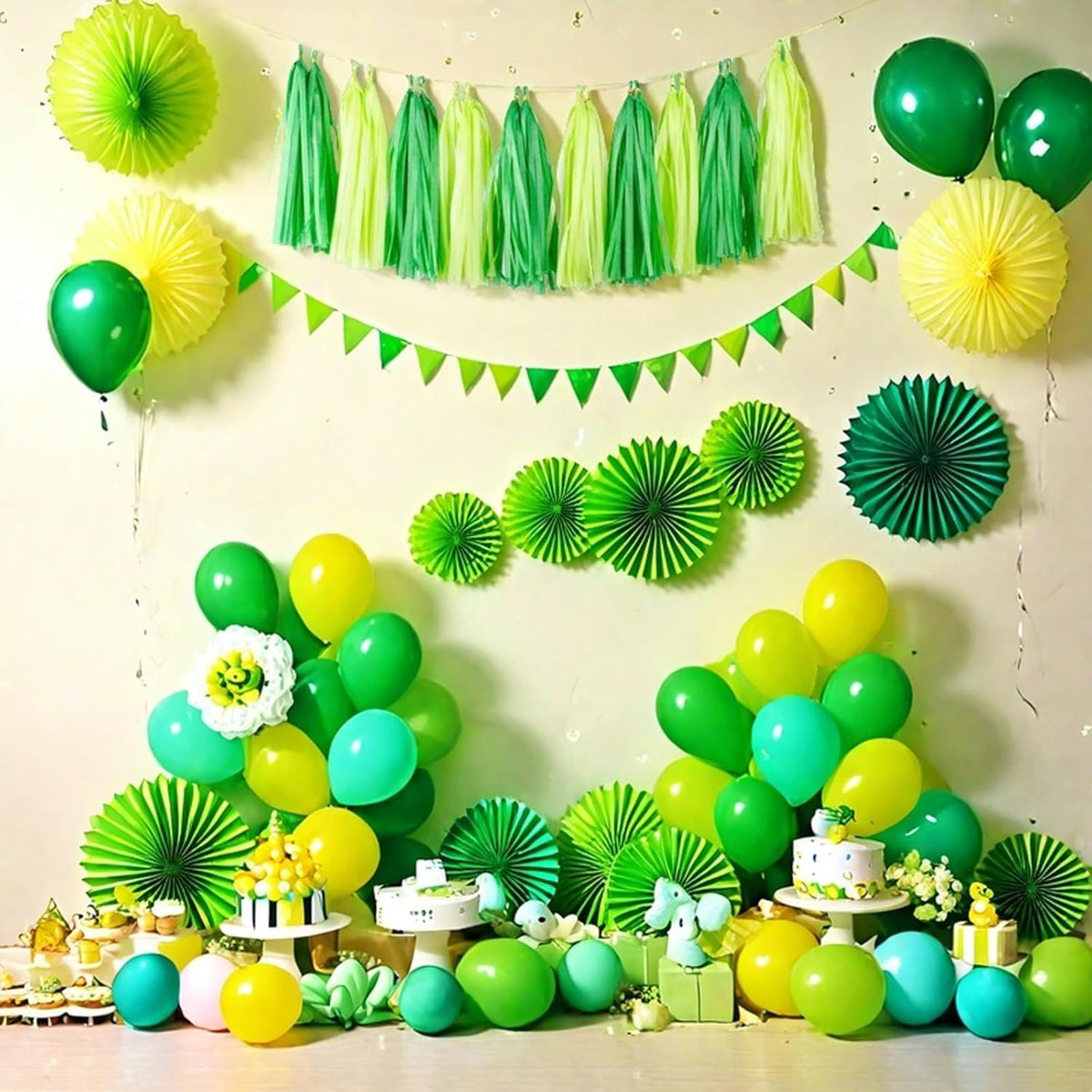 Aimto 20pcs Lime Green and Dark Green Shiny Tassel Garland Banner Tissue Paper Tassels for Party