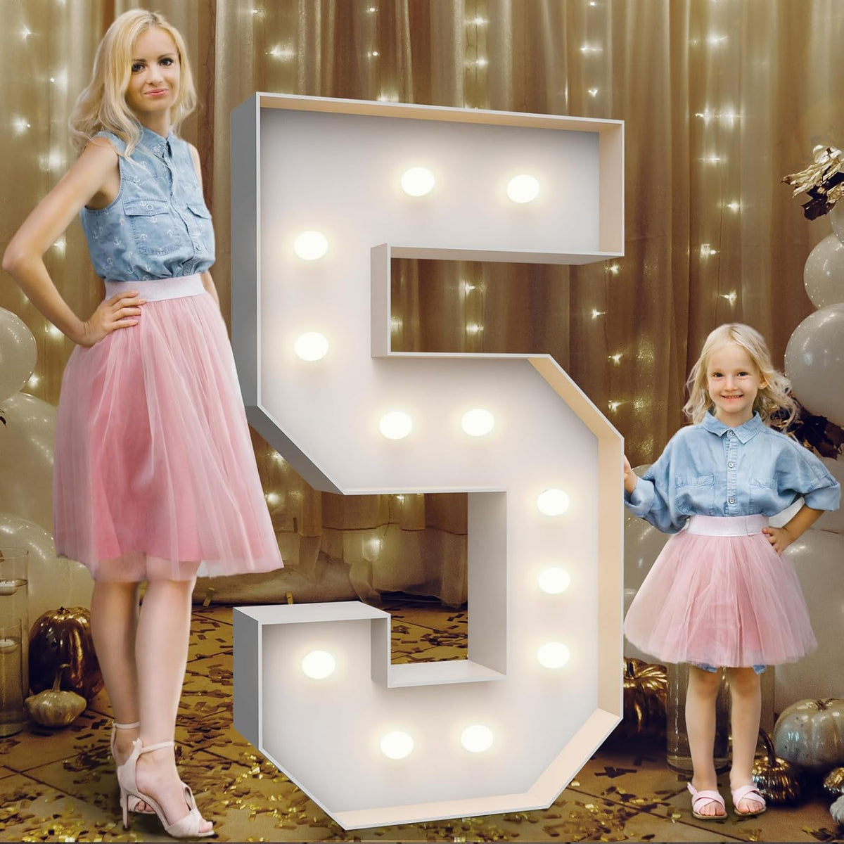 4FT Marquee Light Up Numbers 5,Party Decoration Large Marquee Light Up Letters with Weighted Water