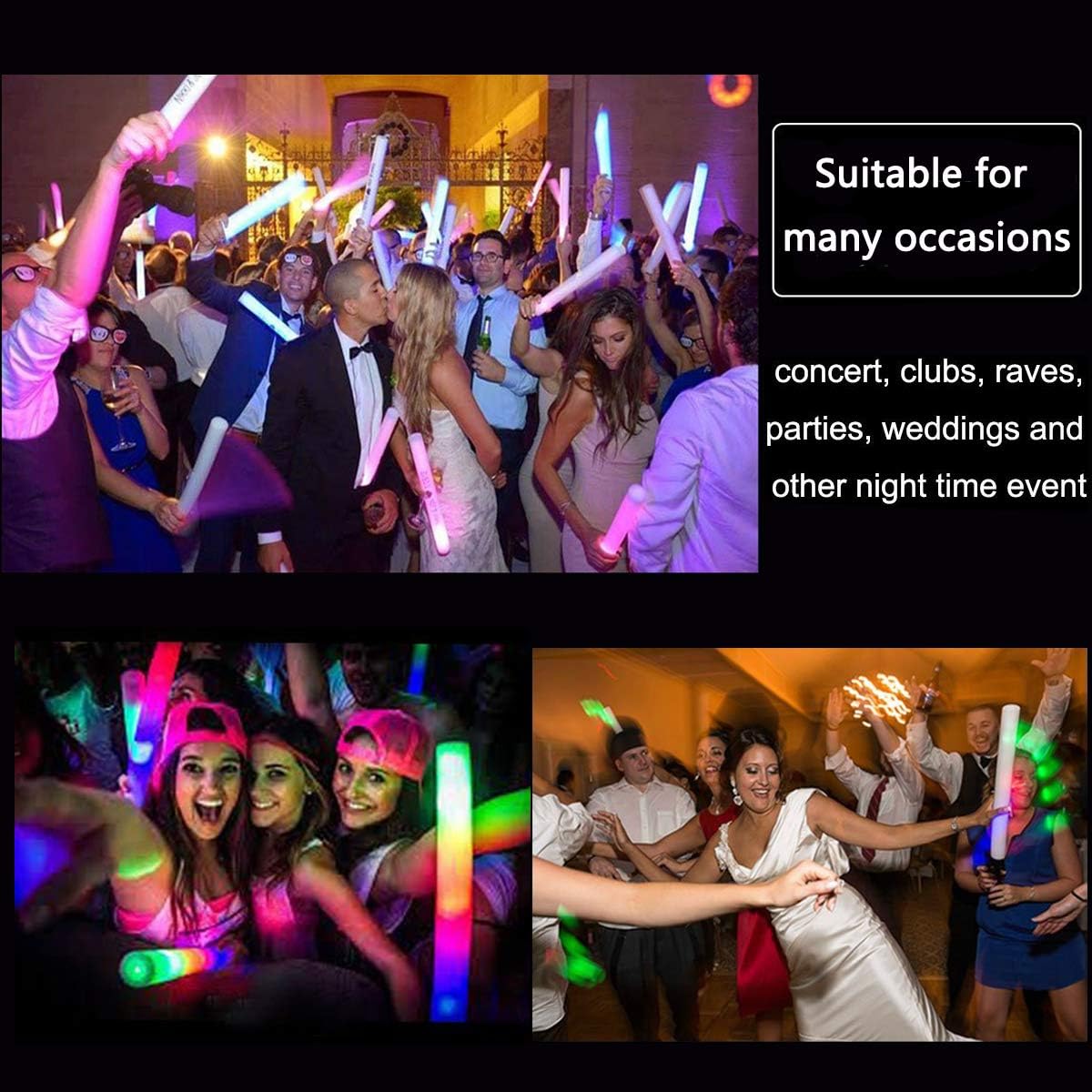 Glow Sticks Bulk - 100 Pcs LED Foam Sticks Glow in the Dark Party Supplies with 3 Modes Flashing
