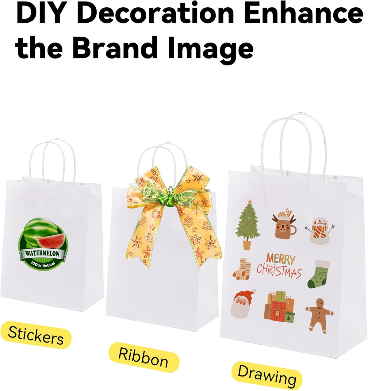 BAG BOX 25 Pack 5.9x3.1x8.25 Inch White Gift Bags with Handles,Bulk Kraft Paper Bags for Shopping